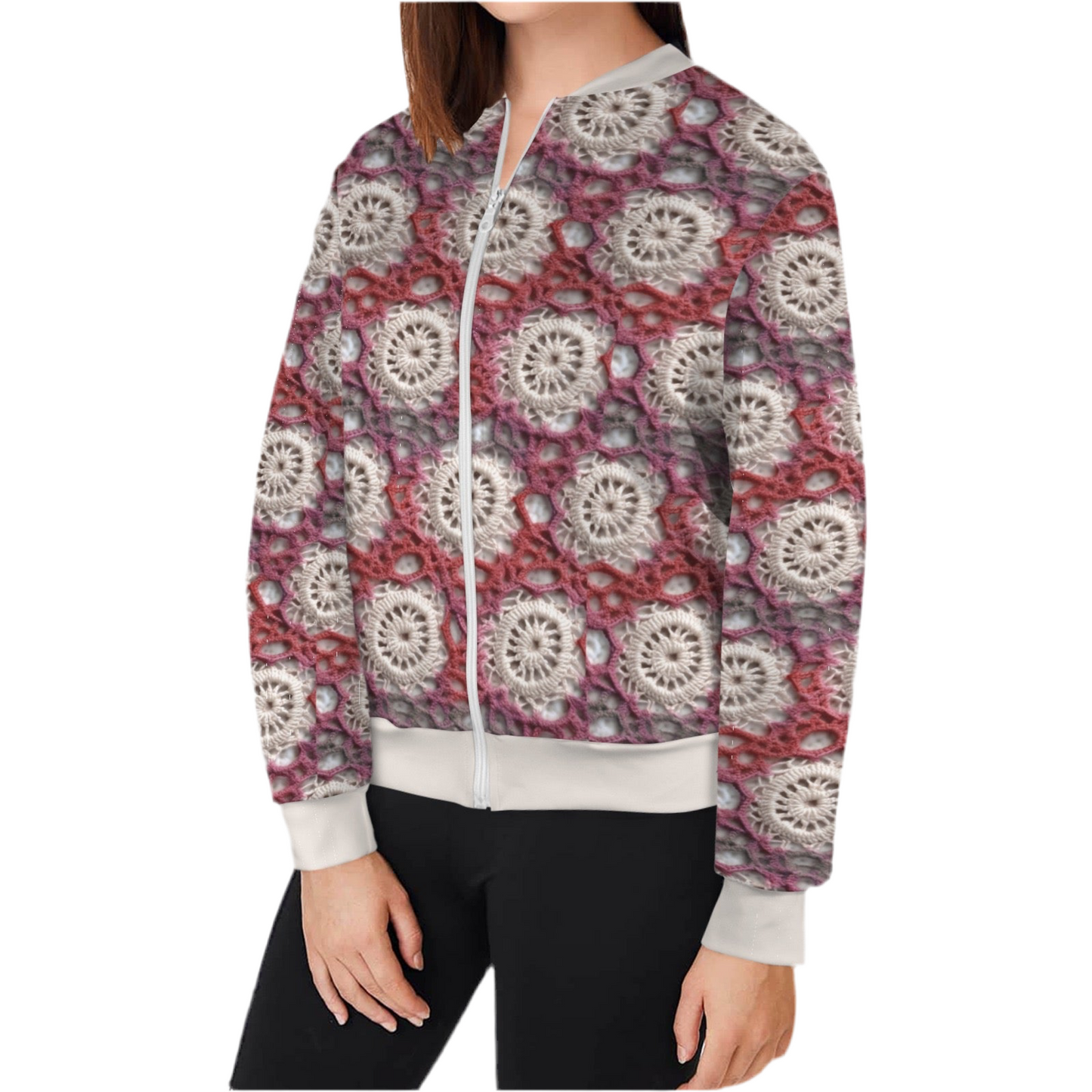 Cranberry Crochet Casual Long Sleeve Zip-Up Bomber Jacket