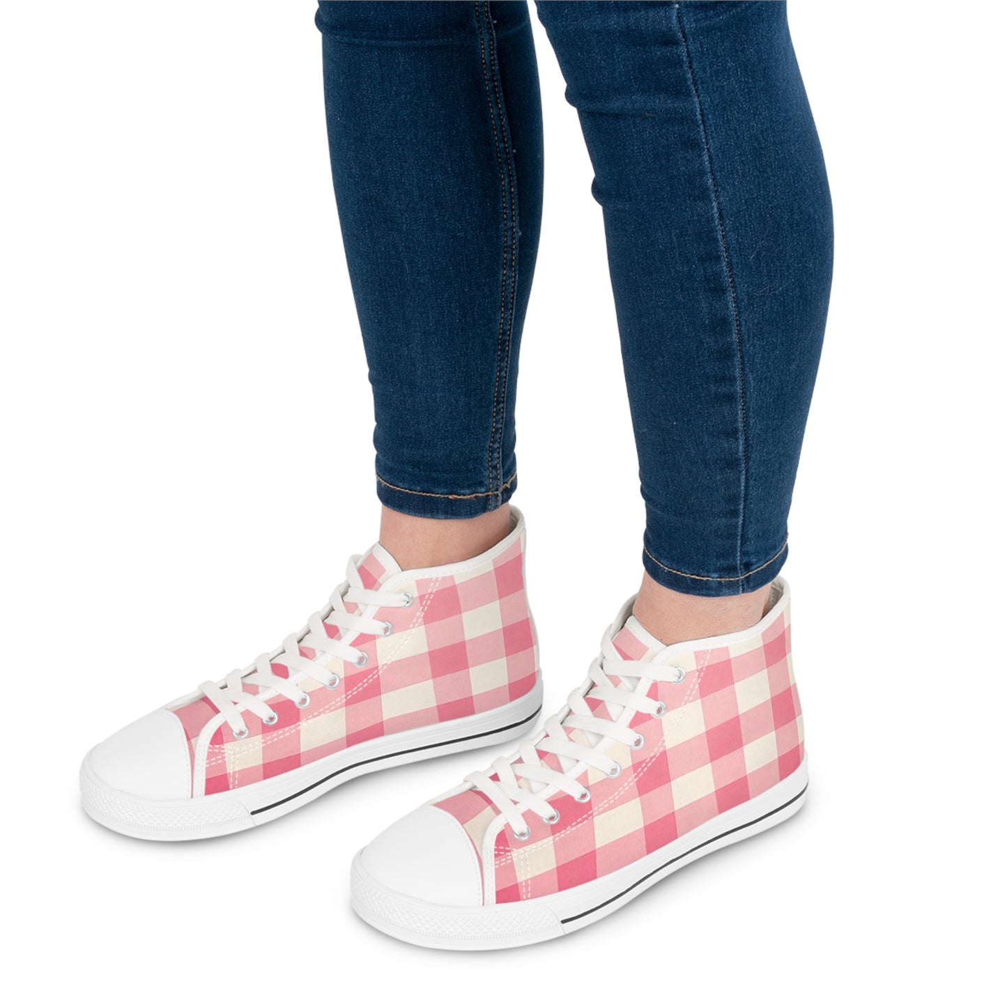 Pink Gingham Women's High Top Sneakers