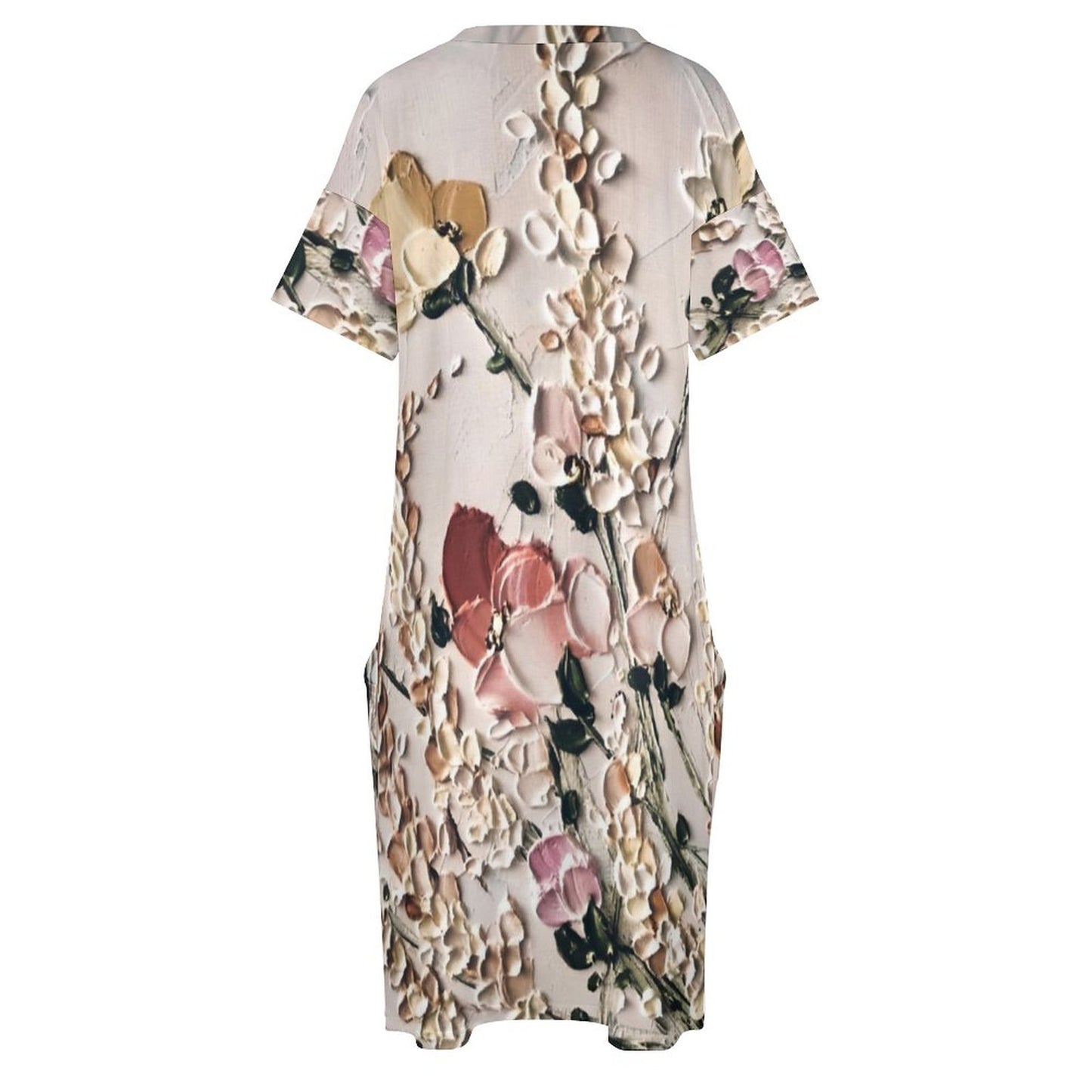 Frosting Flowers V-Neck Baggy Dress with Pocket