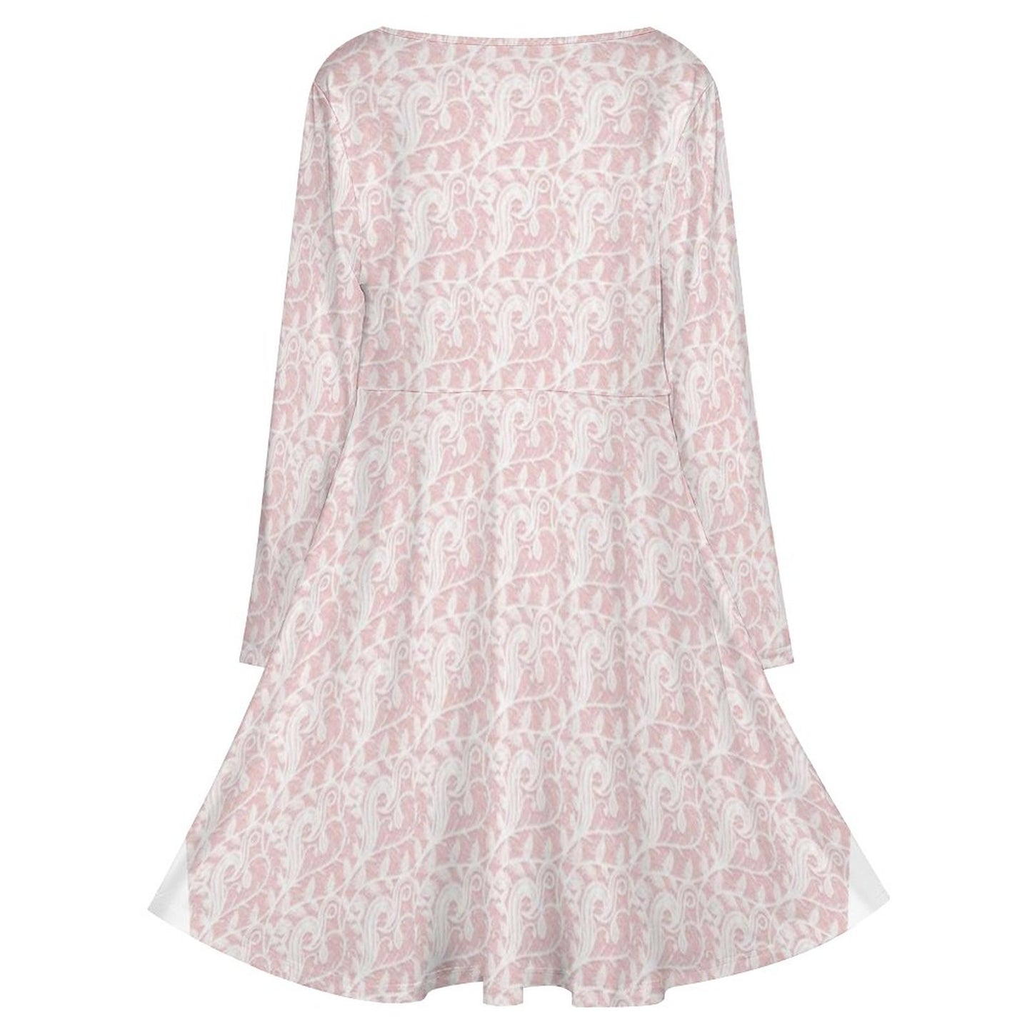 Pink & White Lace Oversized V-neck Long Sleeve Dress