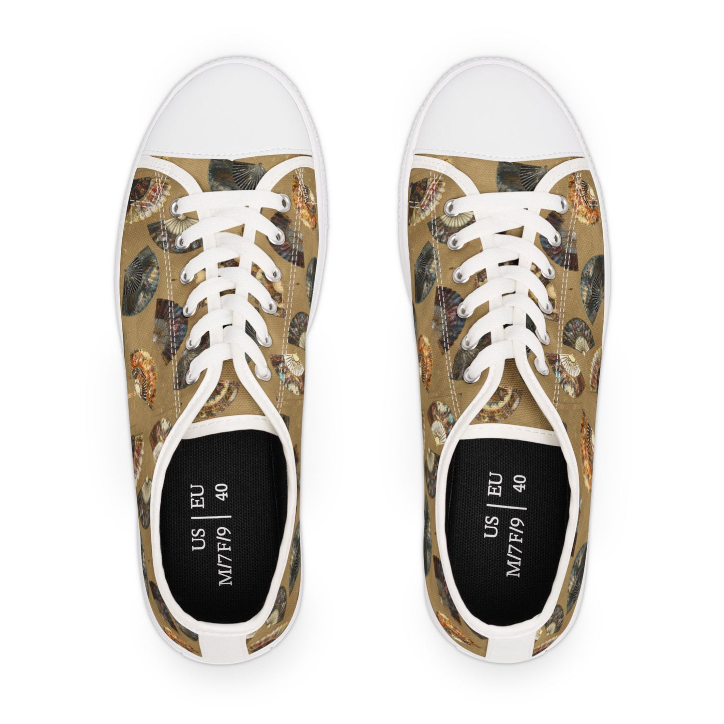 Antique Folding Fans of Art on Stylish Women's Low Top Sneakers - Unique Fan Design