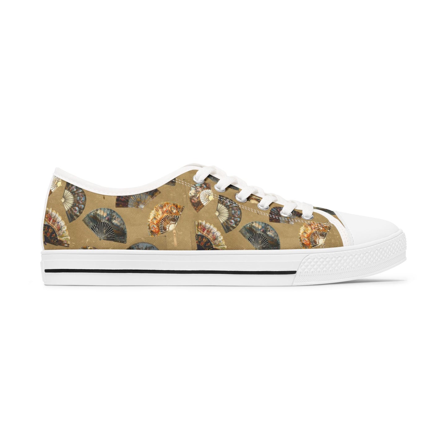 Antique Folding Fans of Art on Stylish Women's Low Top Sneakers - Unique Fan Design