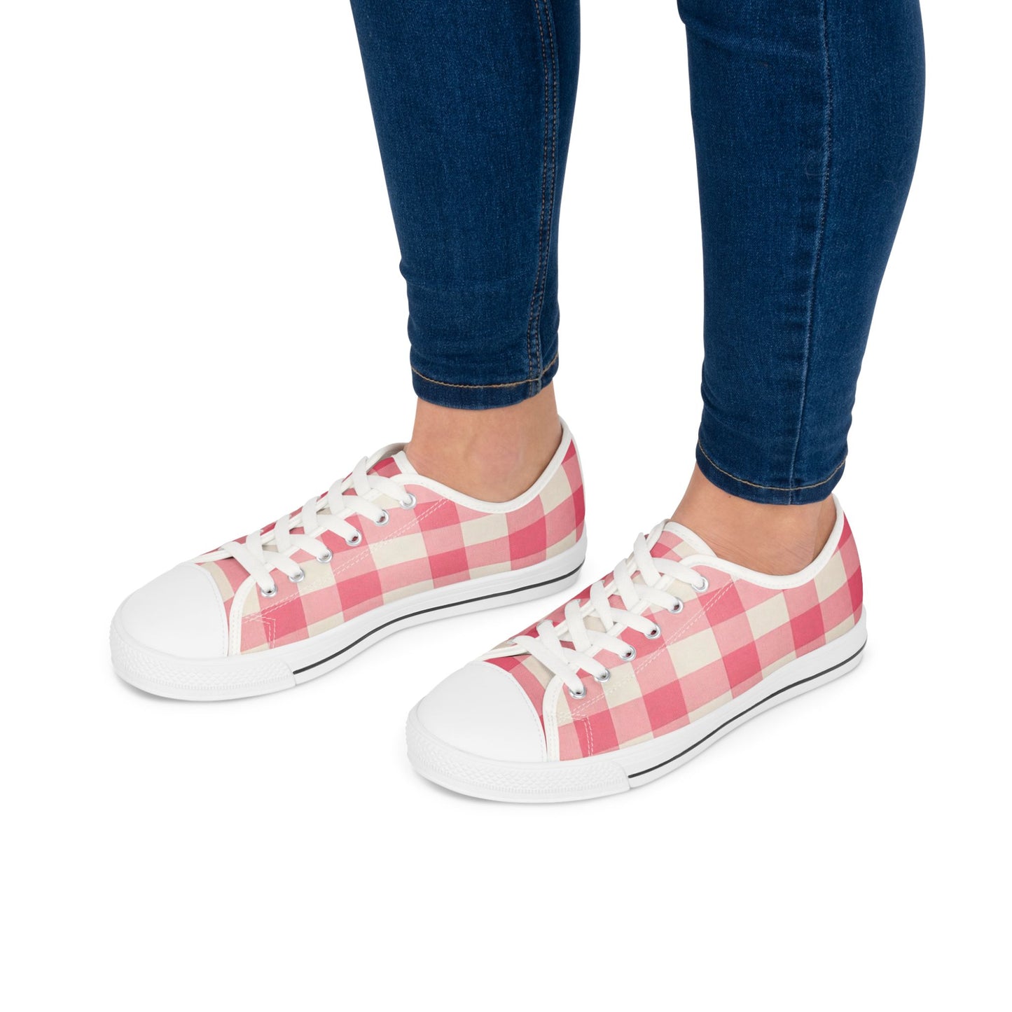 Pink Gingham Women's Low Top Sneakers