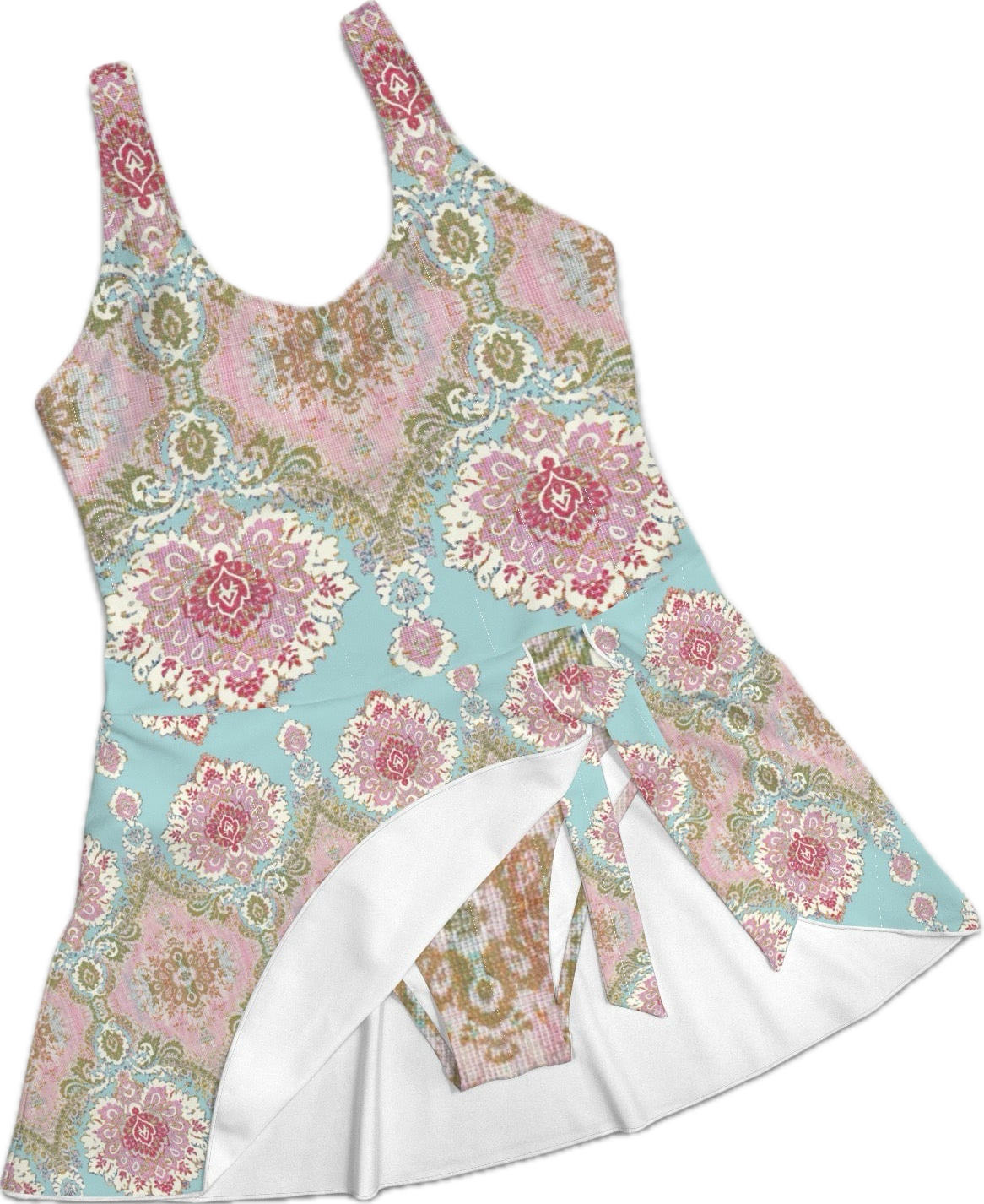 Beautifully Ornate Beach Date Women's One Piece Skirted Swimsuit