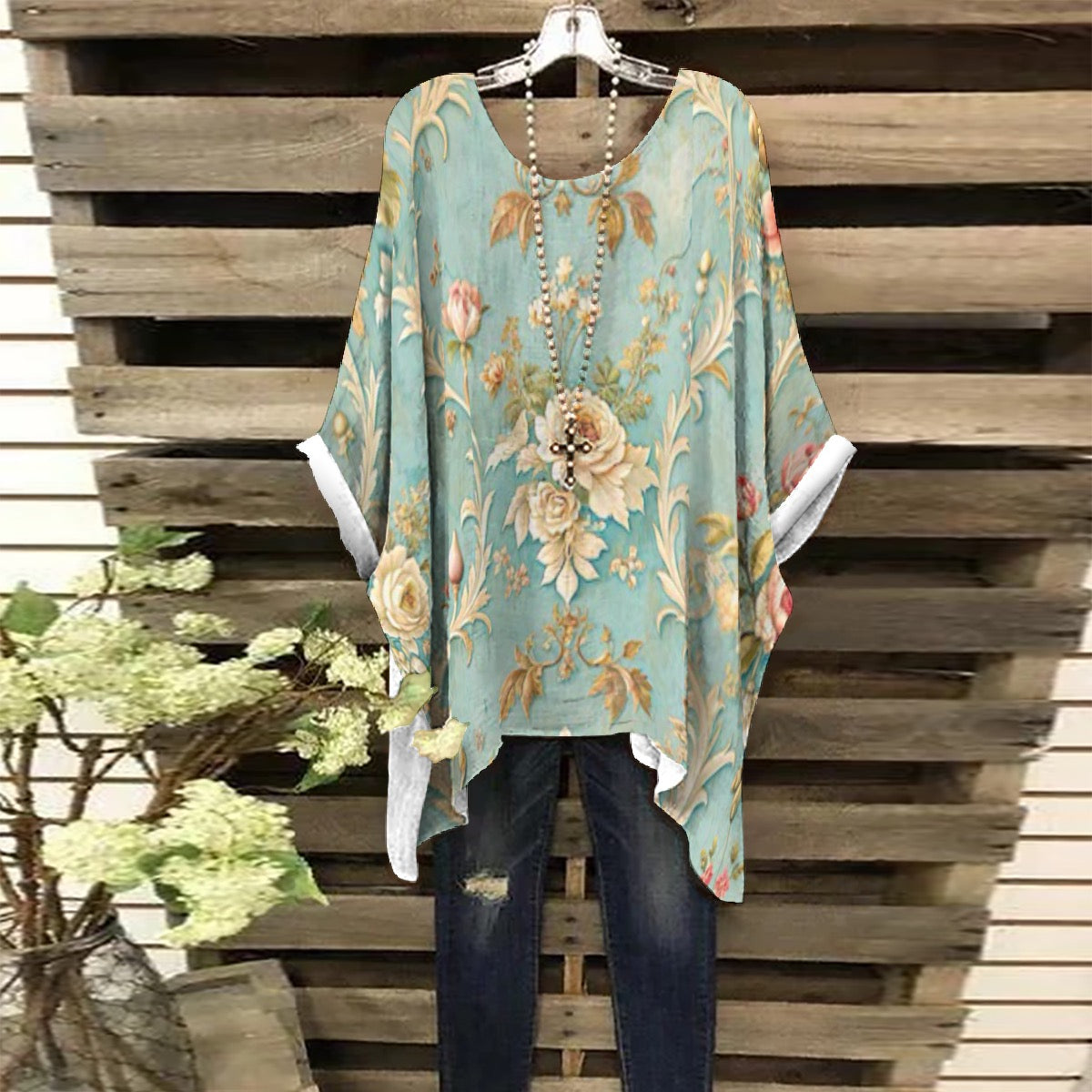 Ivory Roses Women's Bat Sleeve Shirt