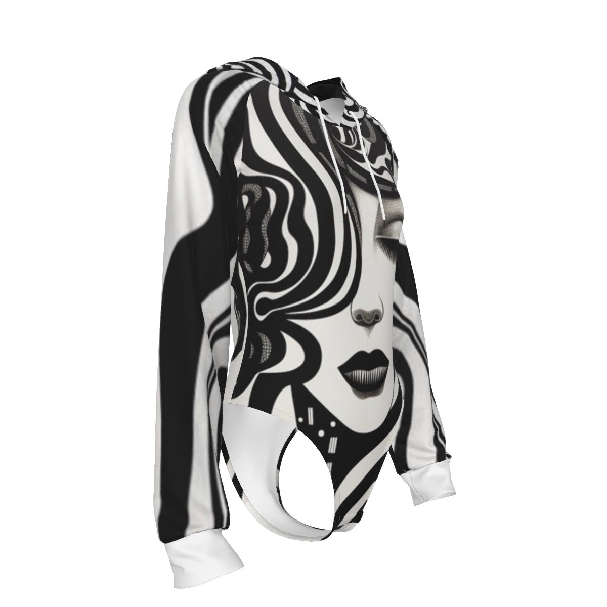 Monochrome Meditation Women's Raglan Sleeve Hooded Bodysuit