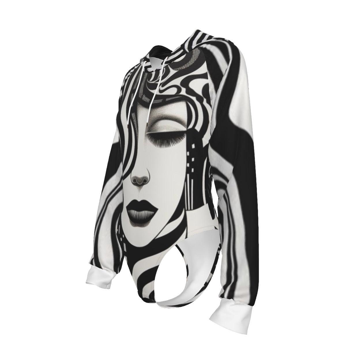 Monochrome Meditation Women's Raglan Sleeve Hooded Bodysuit