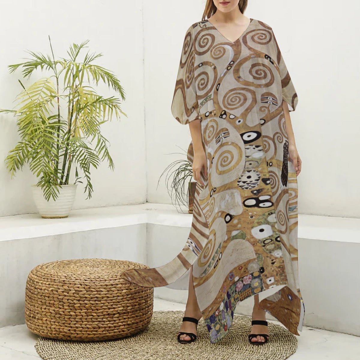 Gusta Klint’s, Tree of Life (1909) on Imitation Silk Kaftan