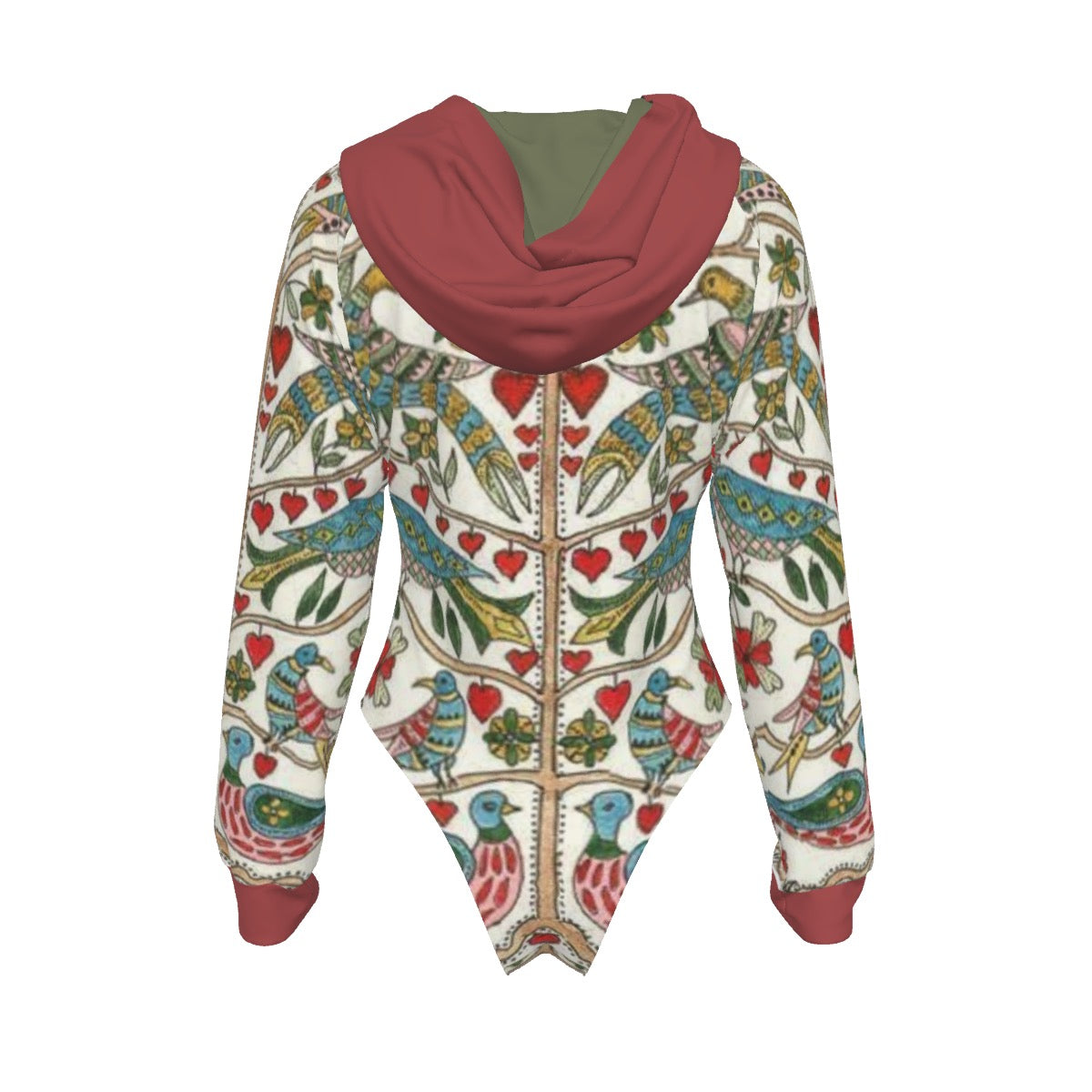 Kalamkari Indian Folk Art Raglan Sleeve Hooded Bodysuit