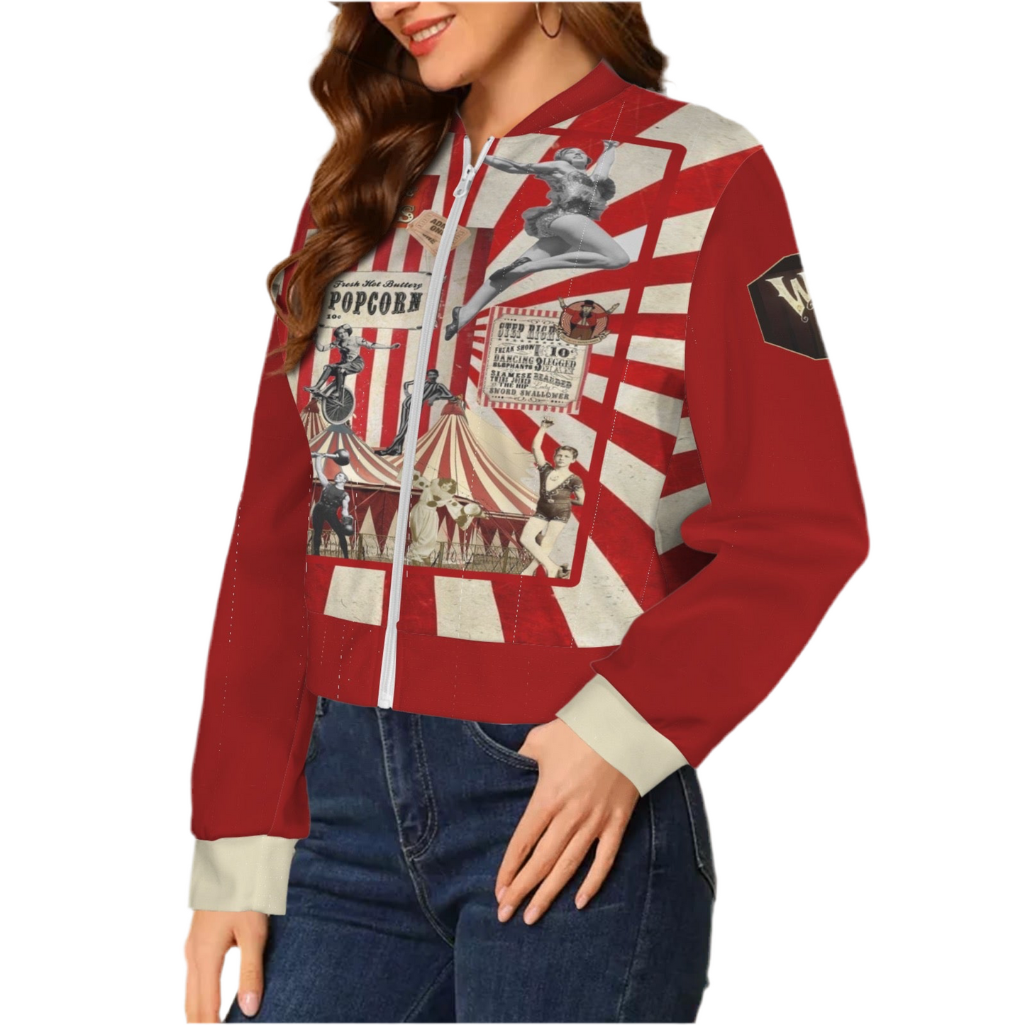 Greatest Show (short waist) Casual Long Sleeve Zip-Up Bomber Jacket