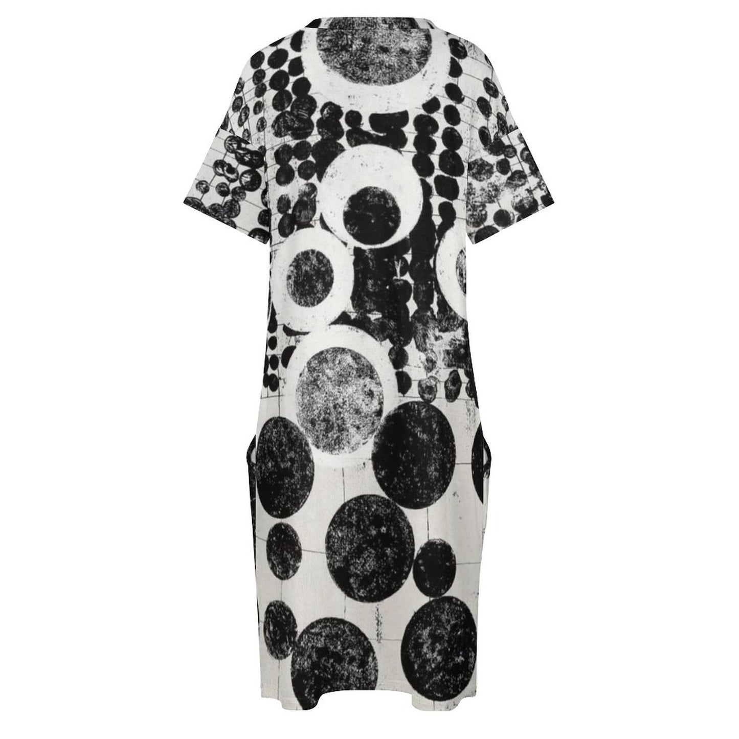 Buttons & Bobbles V-Neck Baggy Dress with Pockets