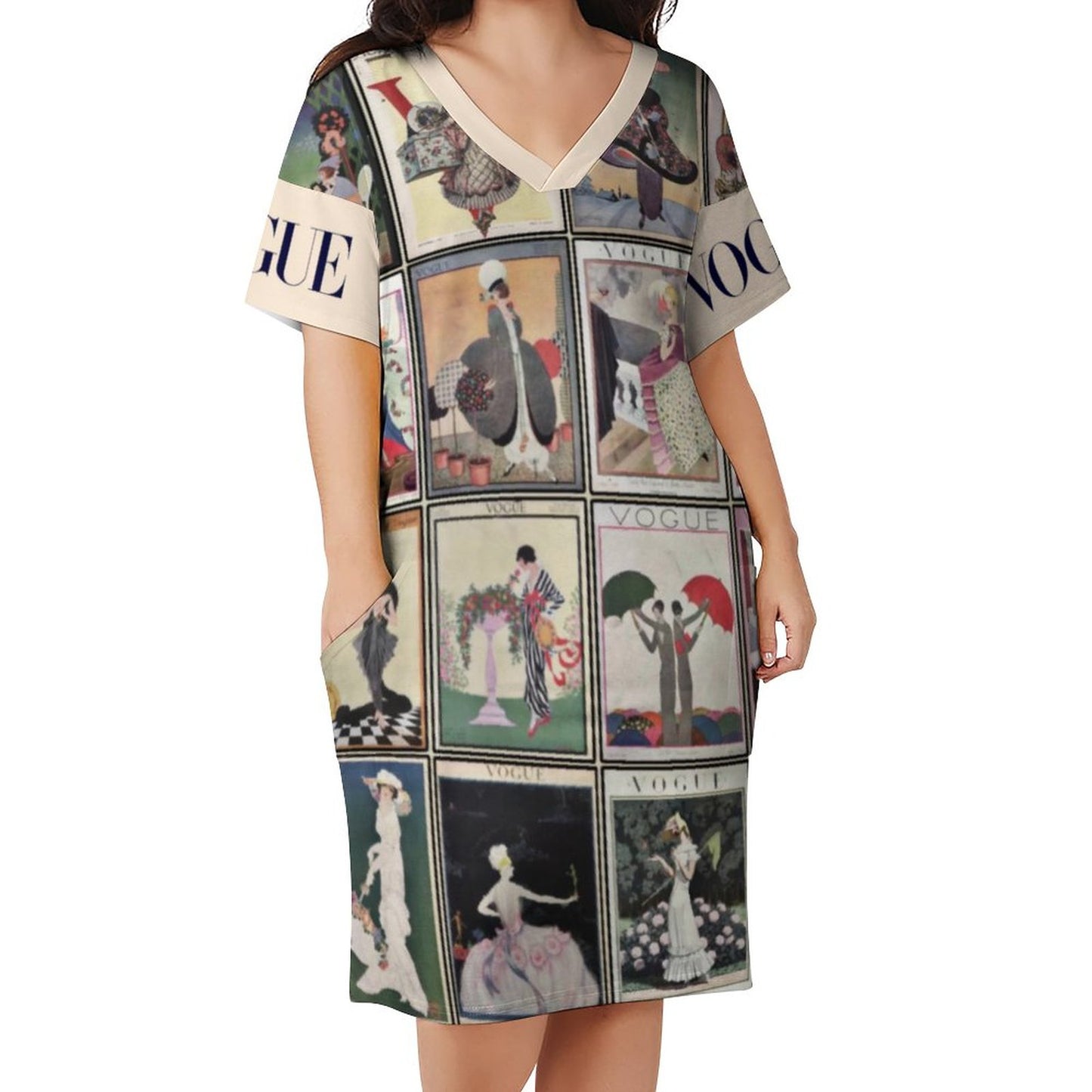 Vintage VOGUE Magazine (1913-1924) Covers V-Neck Baggy Dress with Pockets