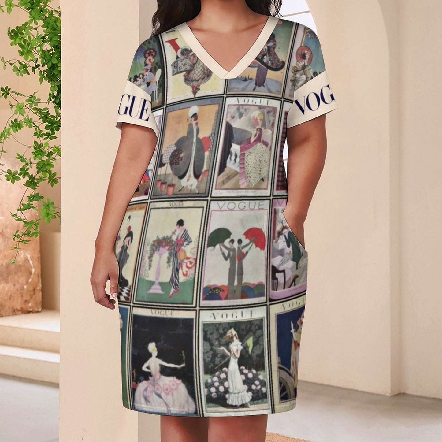 Vintage VOGUE Magazine (1913-1924) Covers V-Neck Baggy Dress with Pockets