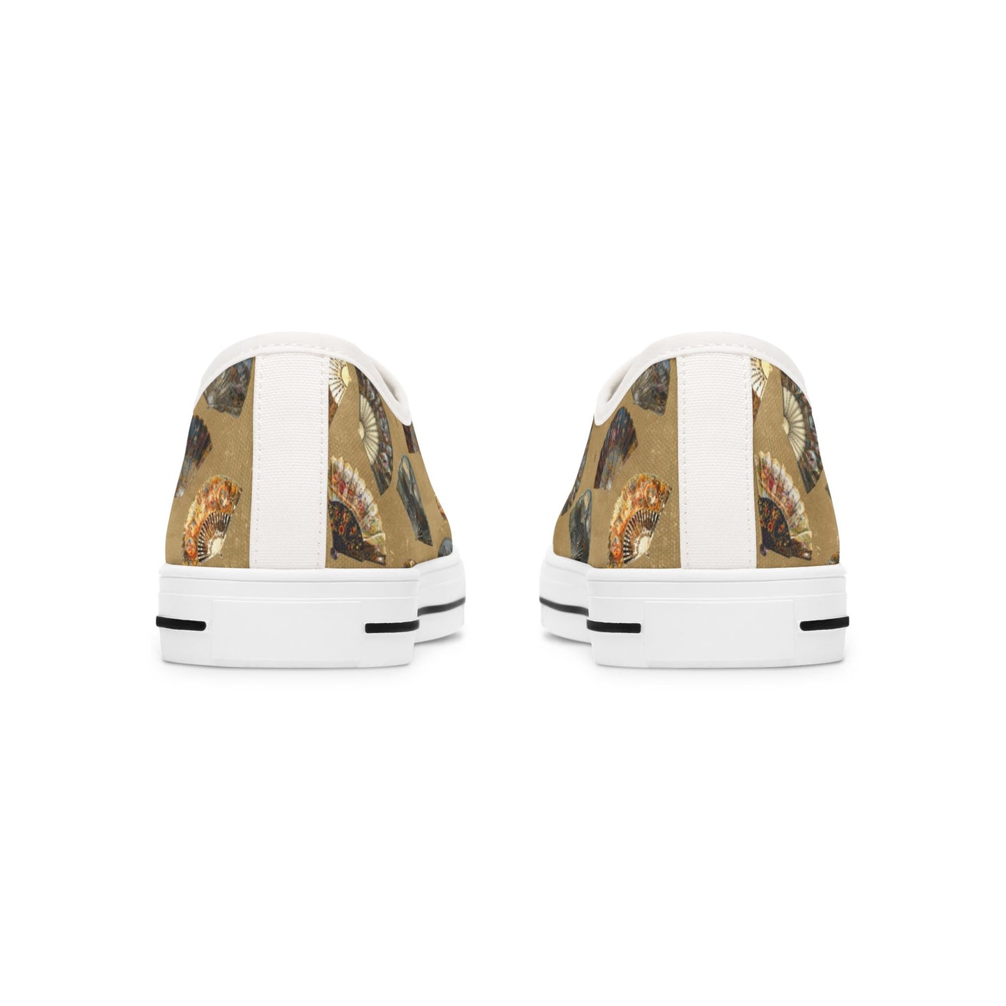 Antique Folding Fans of Art on Stylish Women's Low Top Sneakers - Unique Fan Design