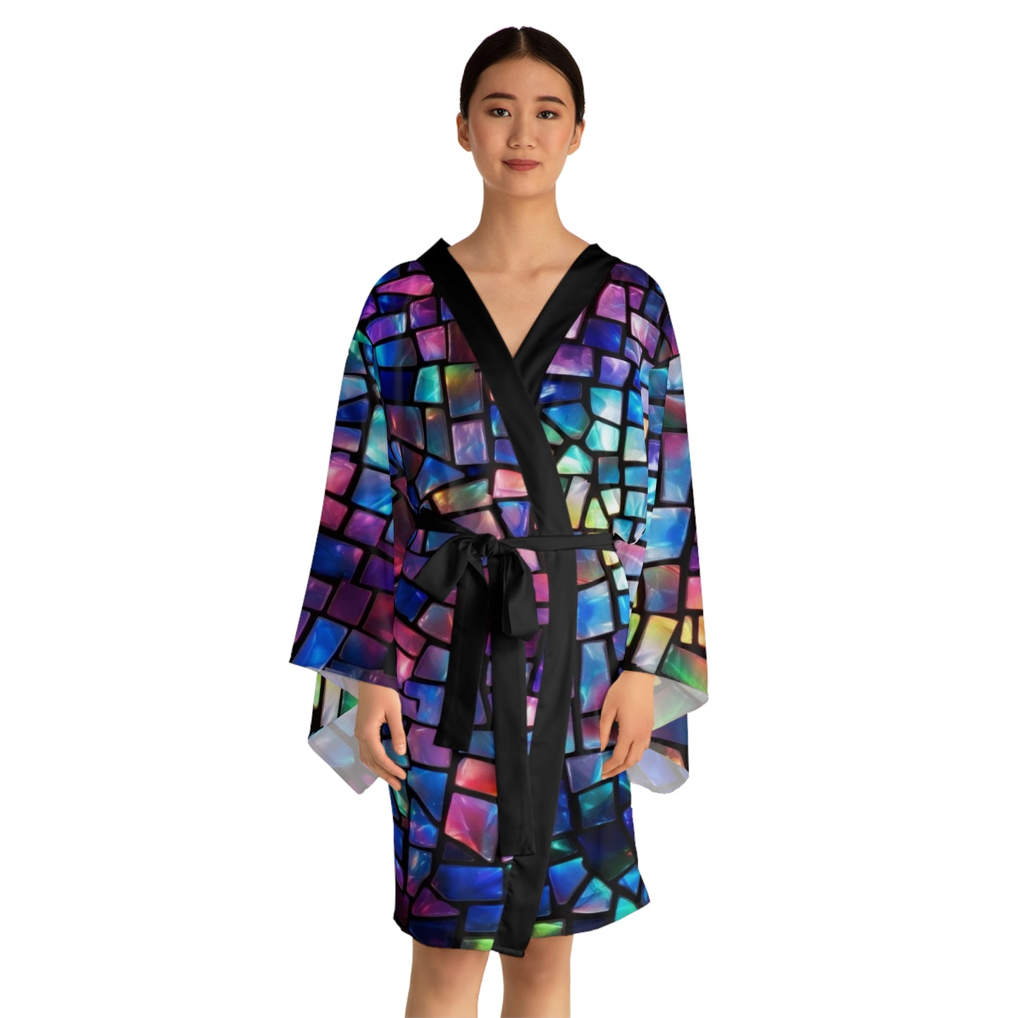 Jewel Tone Mosaik Long Sleeve Kimono Robe