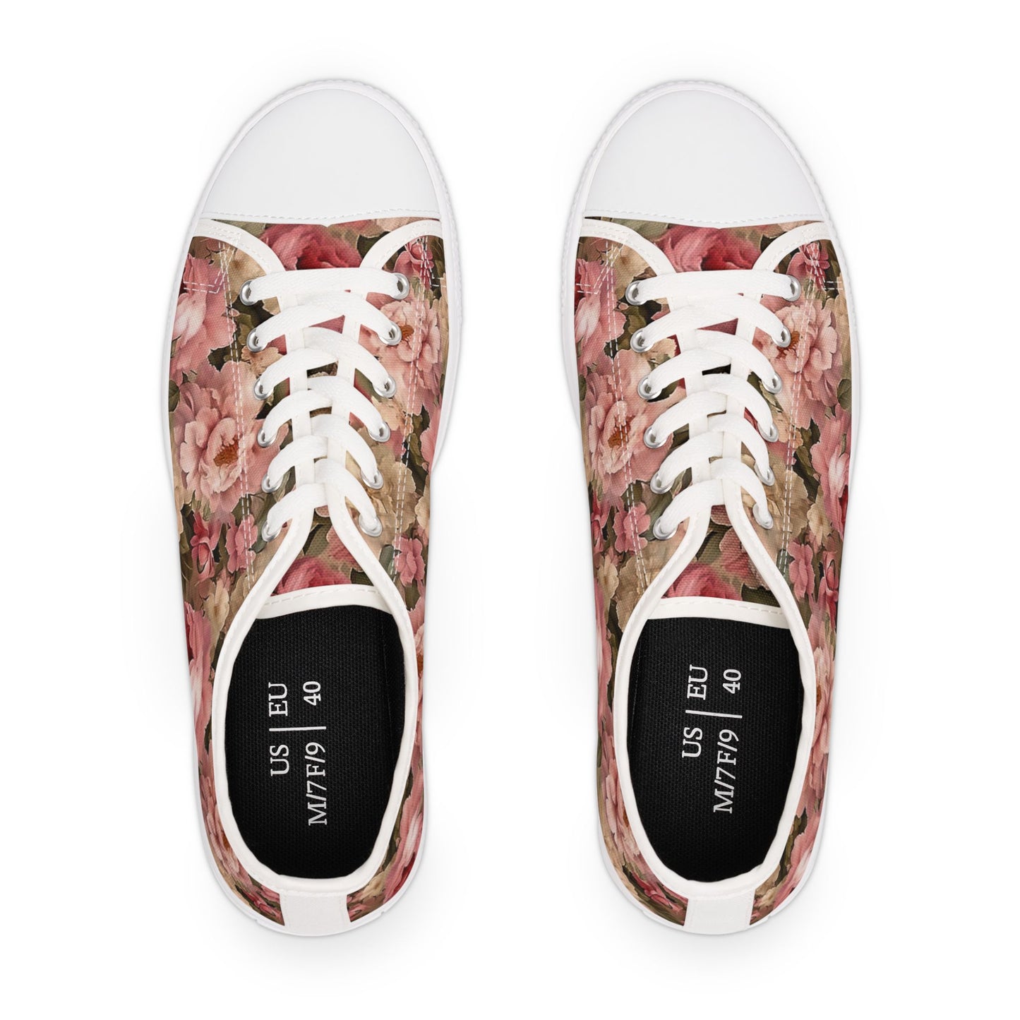 Peachy Pedals Print on Low Top Sneakers for Women - Trendy Casual Footwear