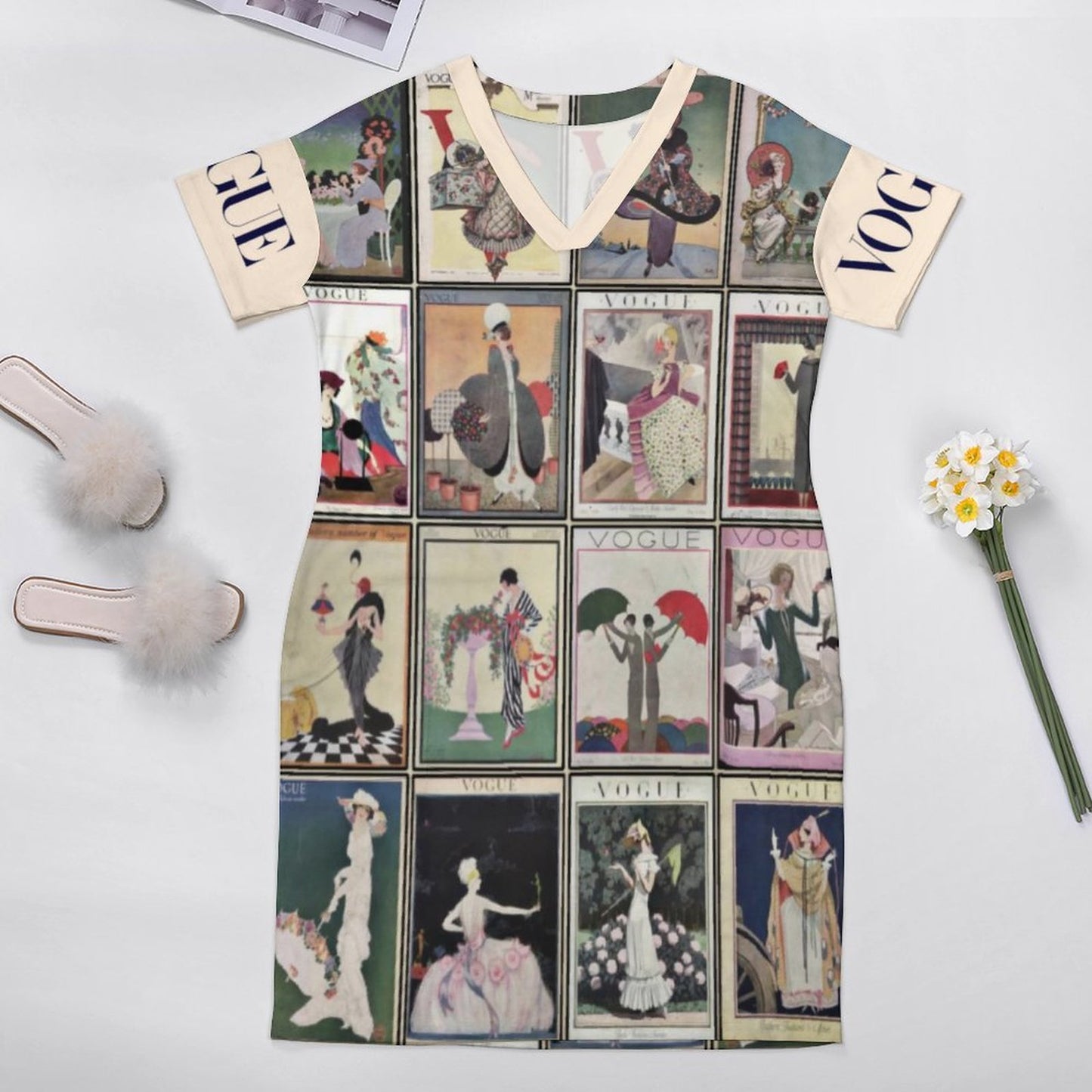 Vintage VOGUE Magazine (1913-1924) Covers V-Neck Baggy Dress with Pockets