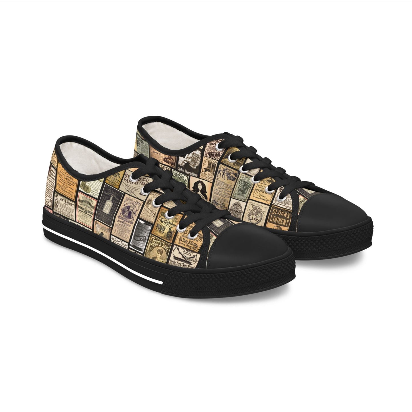 Old Time Remedies Vintage-Inspired Women's Low Top Sneakers with Artistic Print
