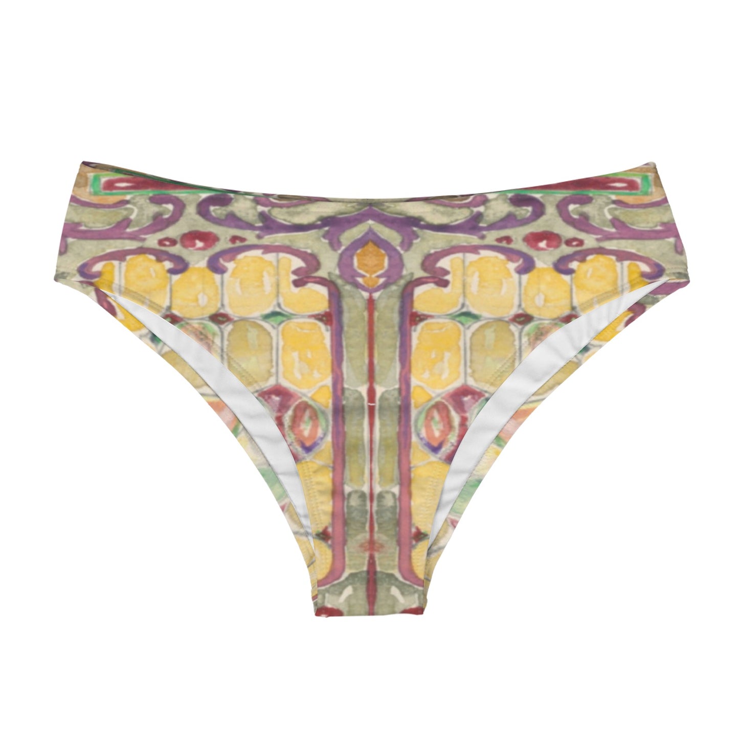 Watercolor Stained Glass design by Alice Cordelia Morse on High-Waisted Bikini Bottom