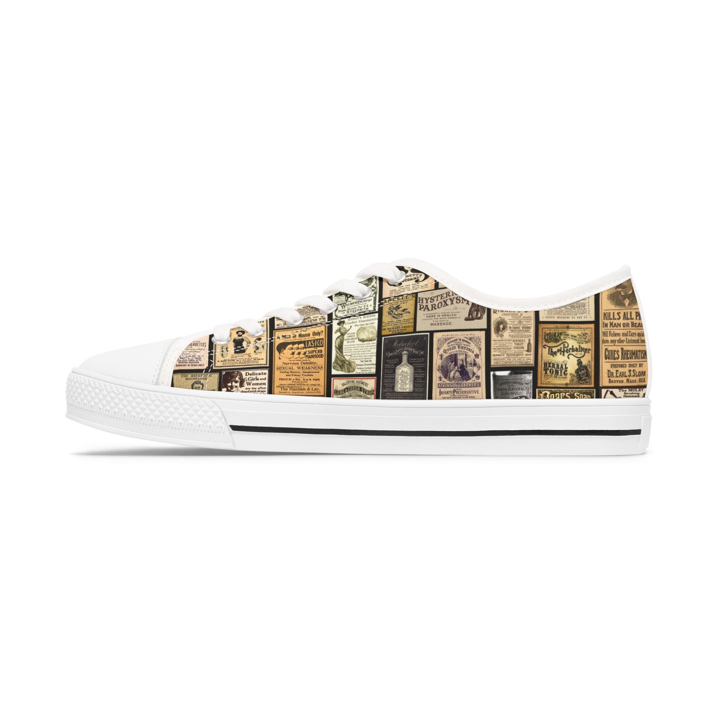 Old Time Remedies Vintage-Inspired Women's Low Top Sneakers with Artistic Print