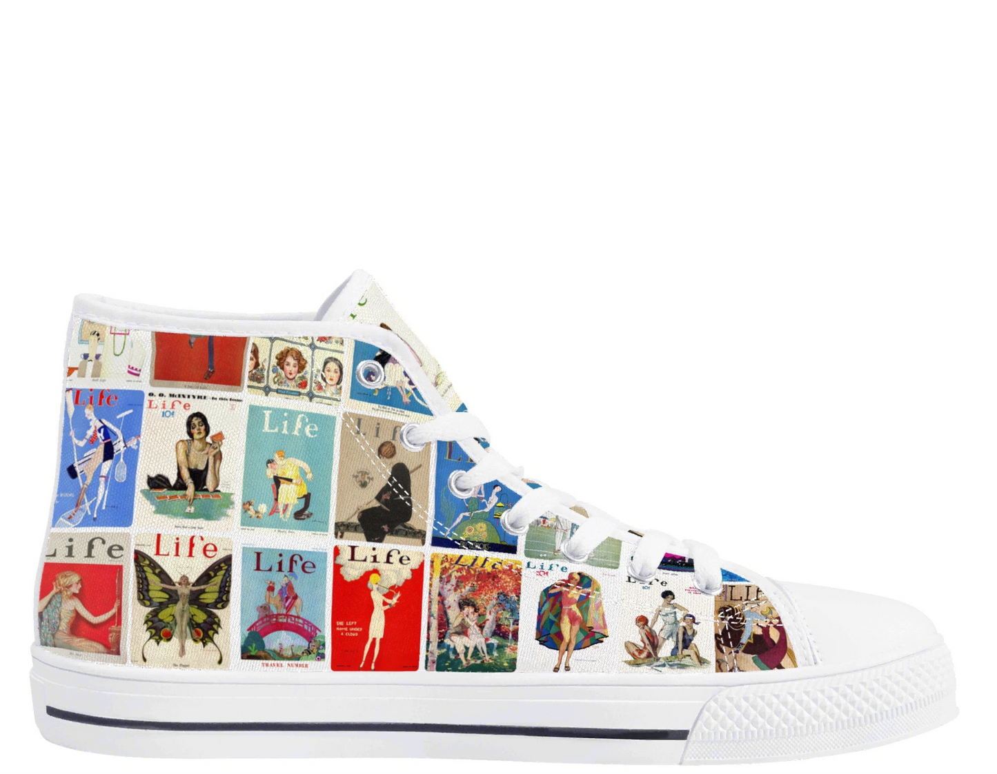 Vintage LIFE Magazine Covers (1924-1929) on Womens High Top Canvas Shoes - Customized Tongue