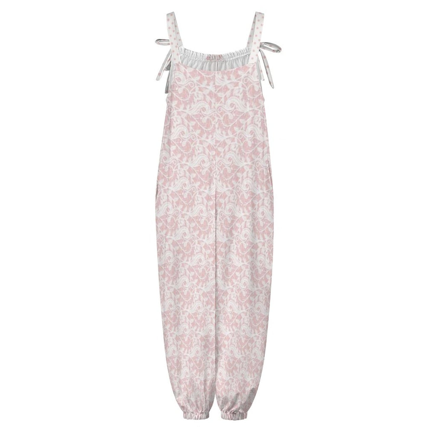 Pink & White Lace Spaghetti Strap Jumpsuit