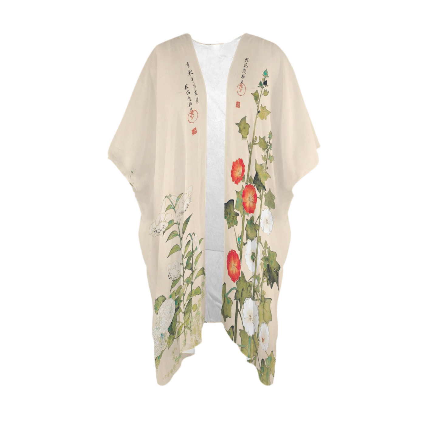 Japanese hydrangea and hollyhock flowers (1801) vintage painting by Sakai Höitsu, Women's Long Cover Up