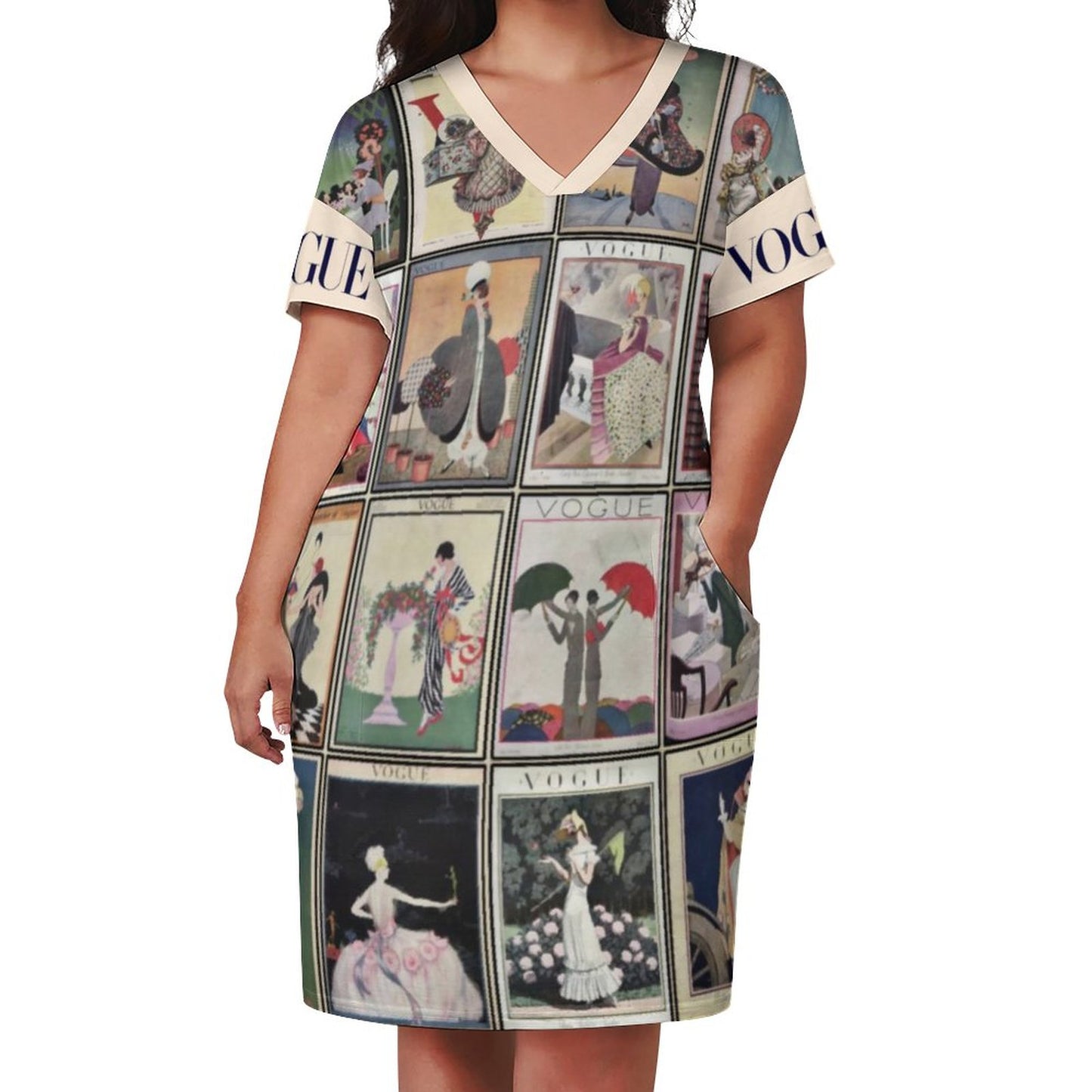 Vintage VOGUE Magazine (1913-1924) Covers V-Neck Baggy Dress with Pockets