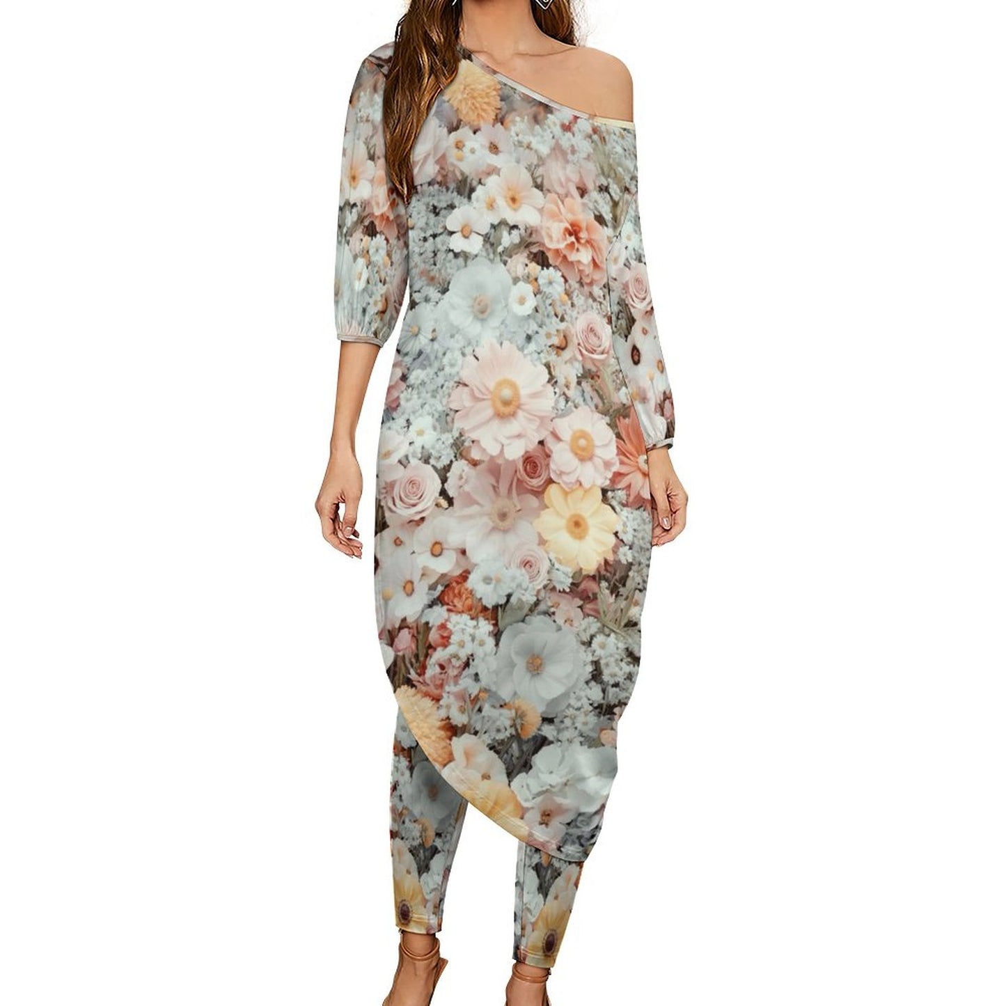 Upsy Daisy Diagonal Shoulder Two Piece Set