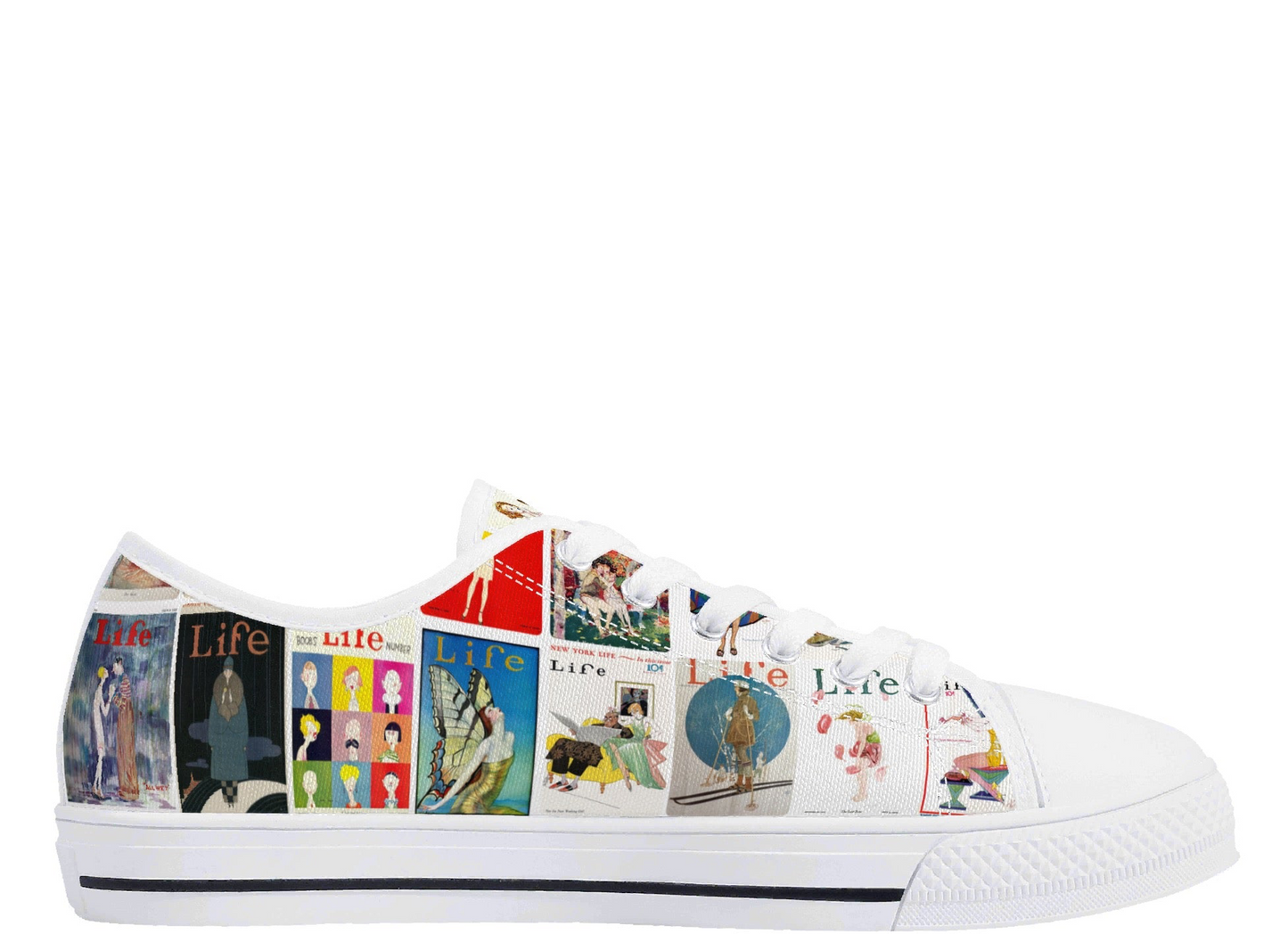 Vintage LIFE Magazine Covers (1924-1929) Womens Low Top Canvas Shoes - Customized Tongue