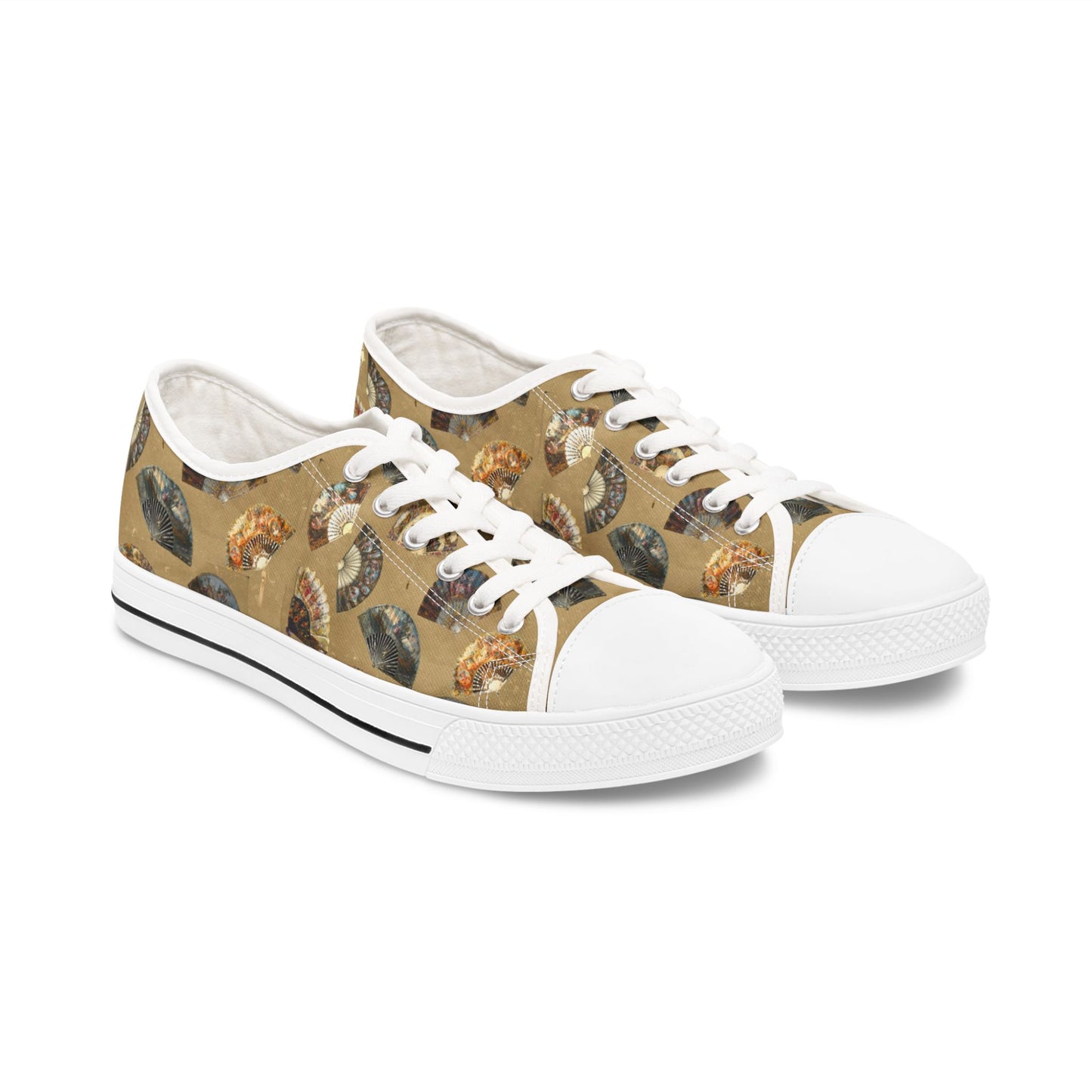 Antique Folding Fans of Art on Stylish Women's Low Top Sneakers - Unique Fan Design