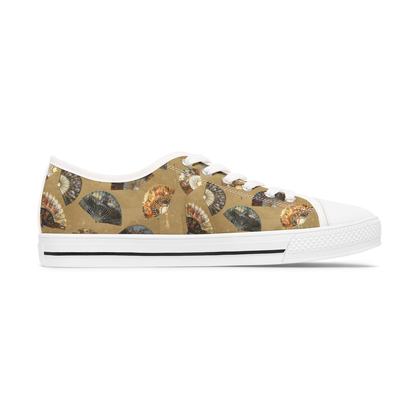 Antique Folding Fans of Art on Stylish Women's Low Top Sneakers - Unique Fan Design