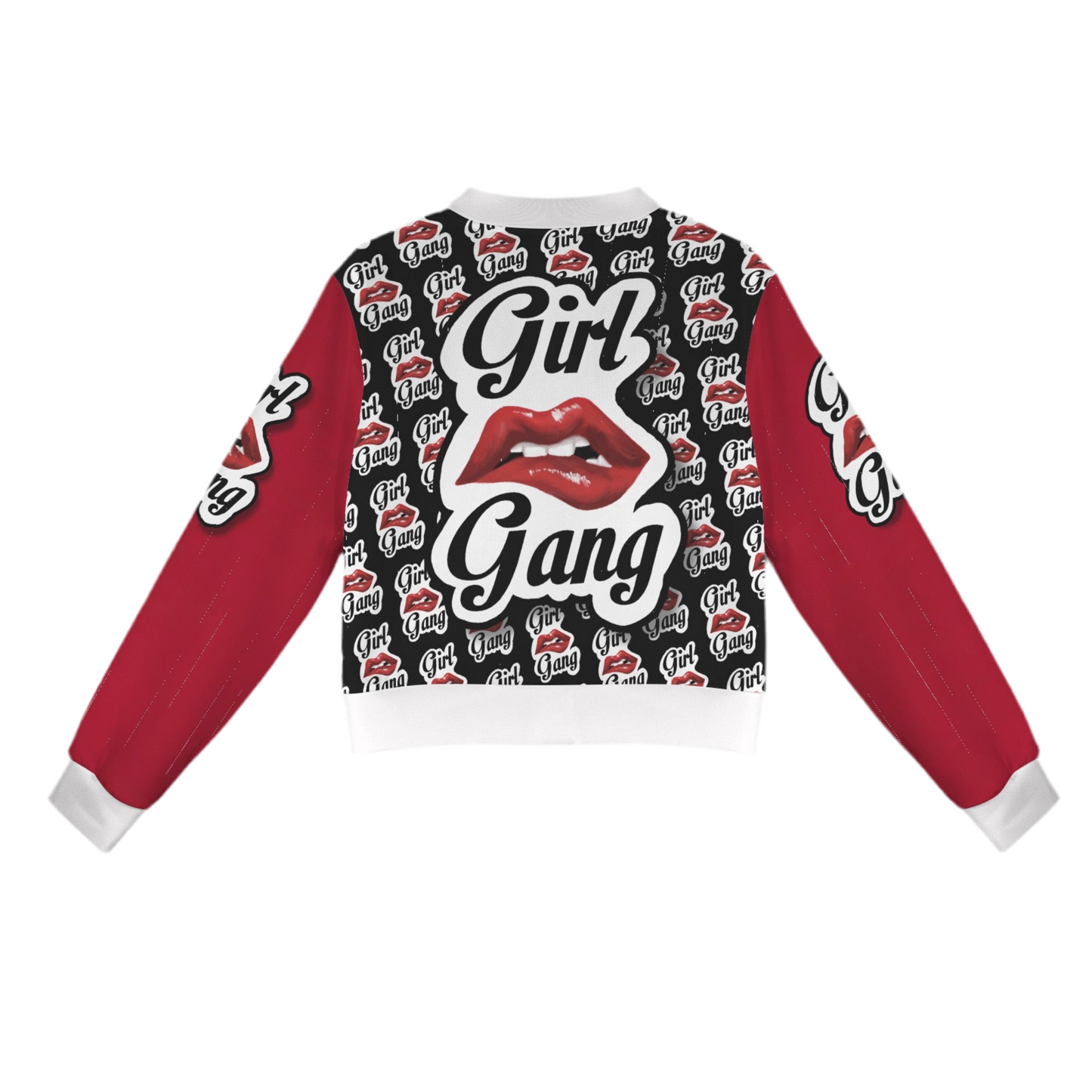Girl Gang (white trim) (short waist) Casual Long Sleeve Zip-Up Bomber Jacket