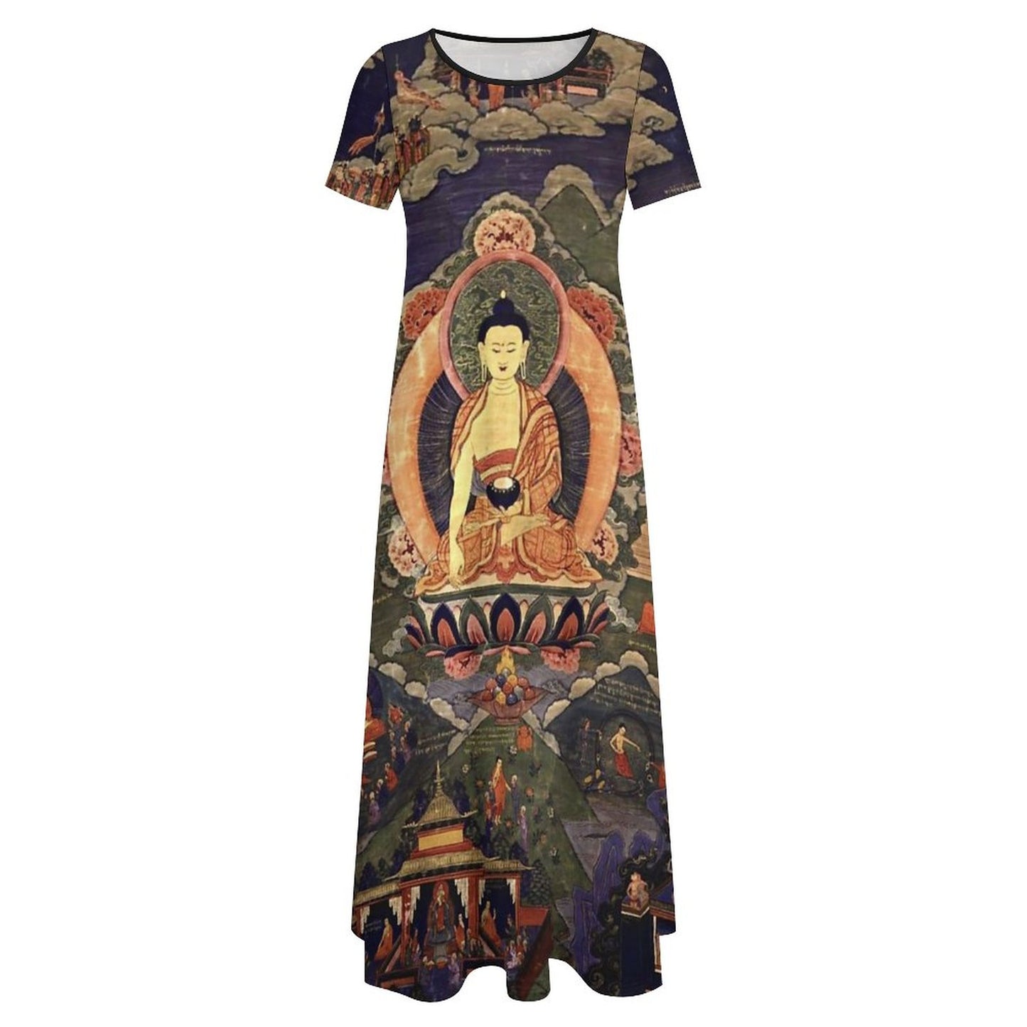 Round Neck Short Sleeve Dress B523 (All-Over Printing)