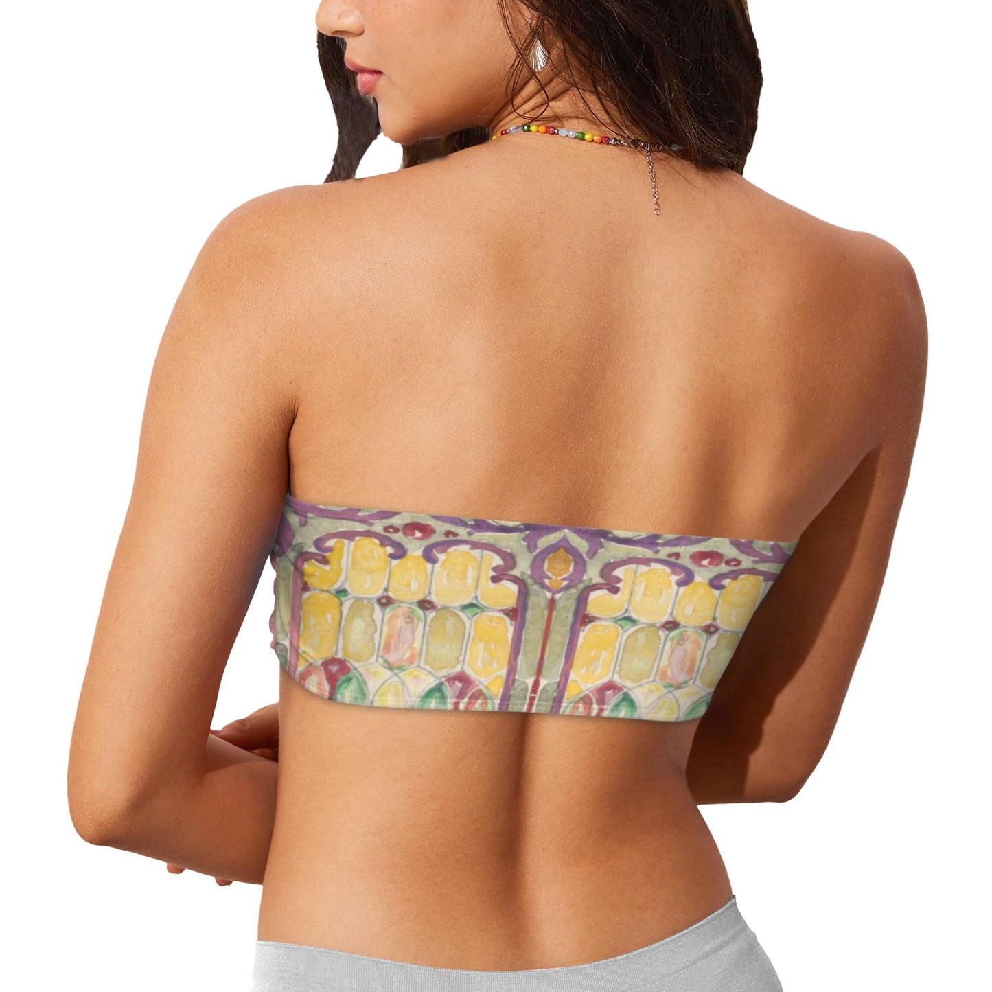 Watercolor Stained Glass design by Alice Cordelia Morse on Chest Wrap Bikini Top