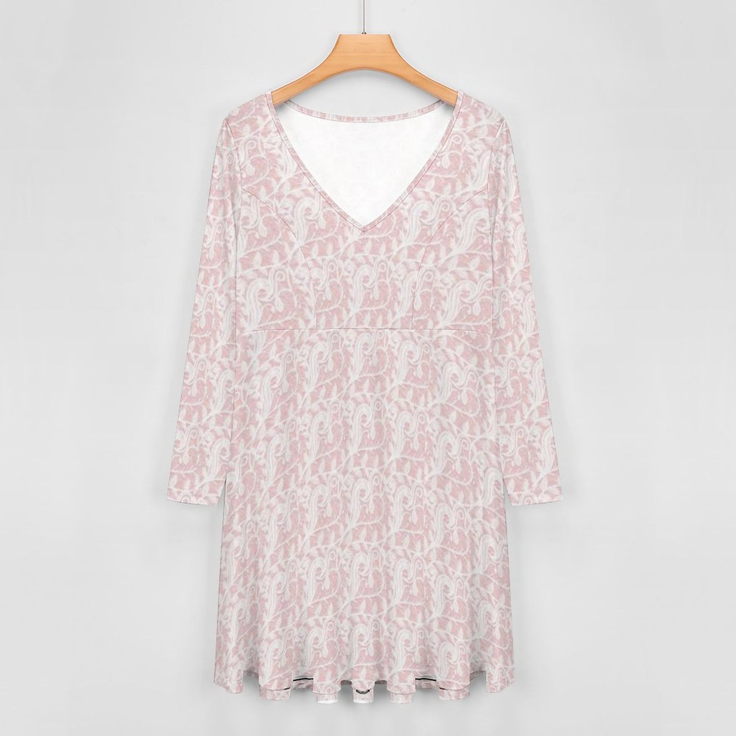 Pink & White Lace Oversized V-neck Long Sleeve Dress