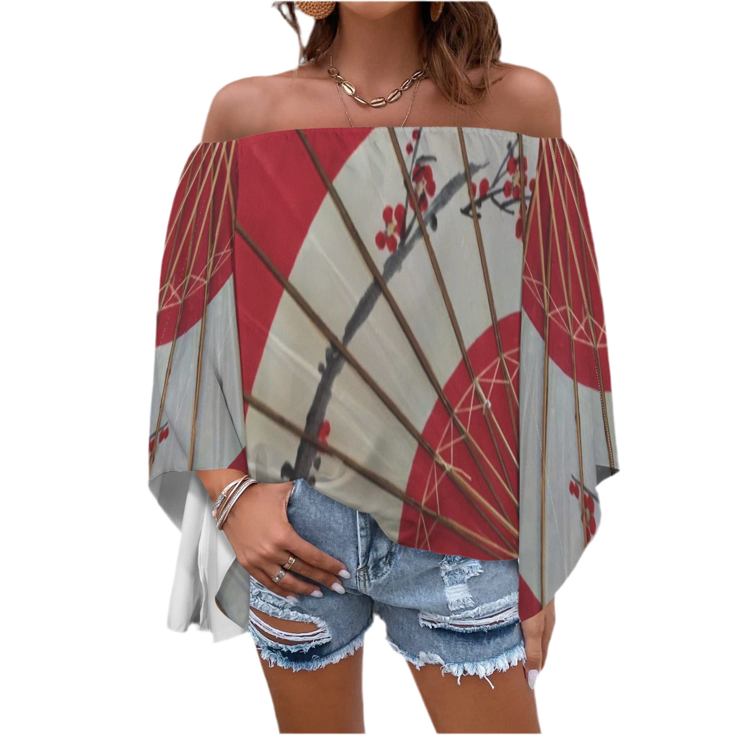 I’m a Fan! Off Shoulder Trumpet Sleeve Blouse