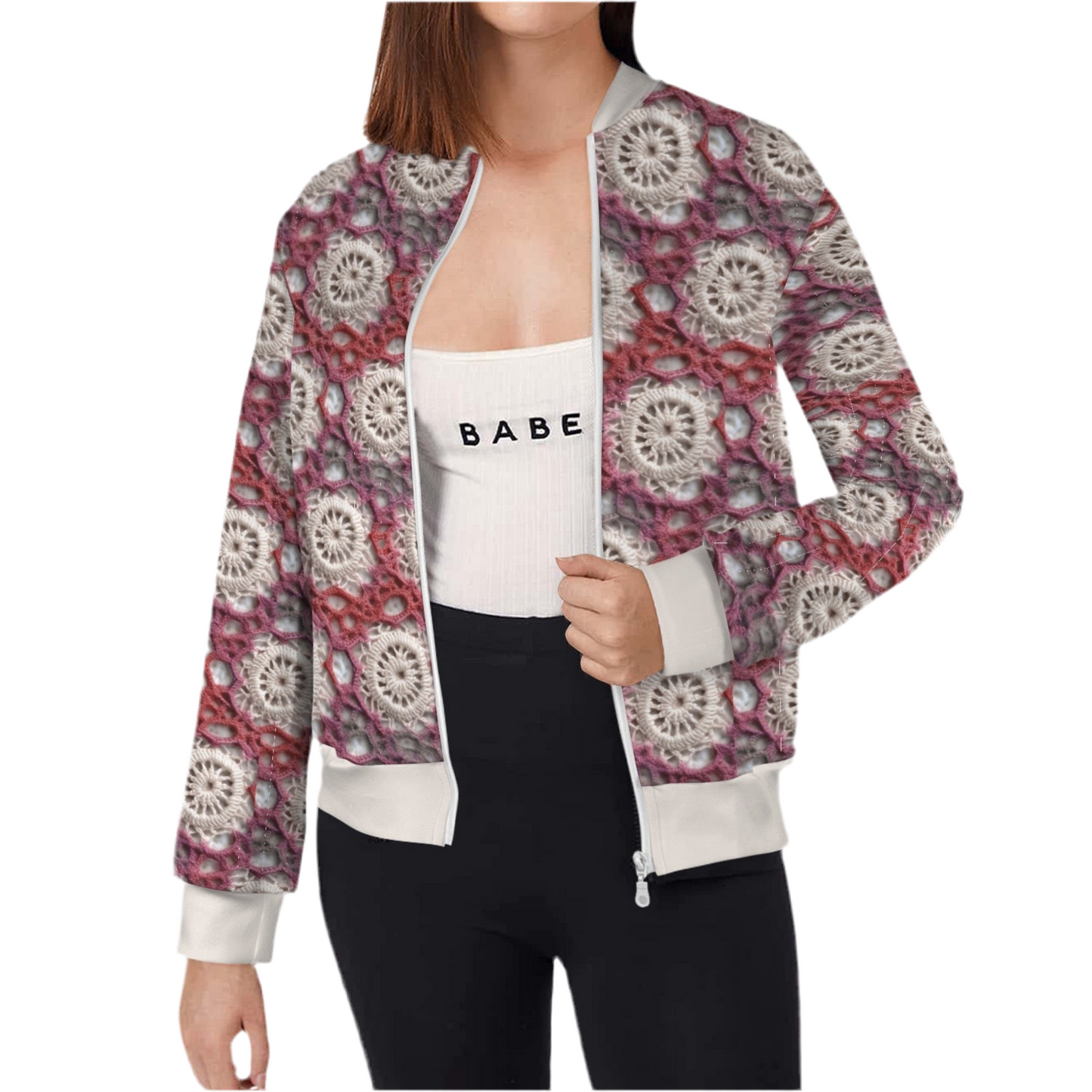 Cranberry Crochet Casual Long Sleeve Zip-Up Bomber Jacket