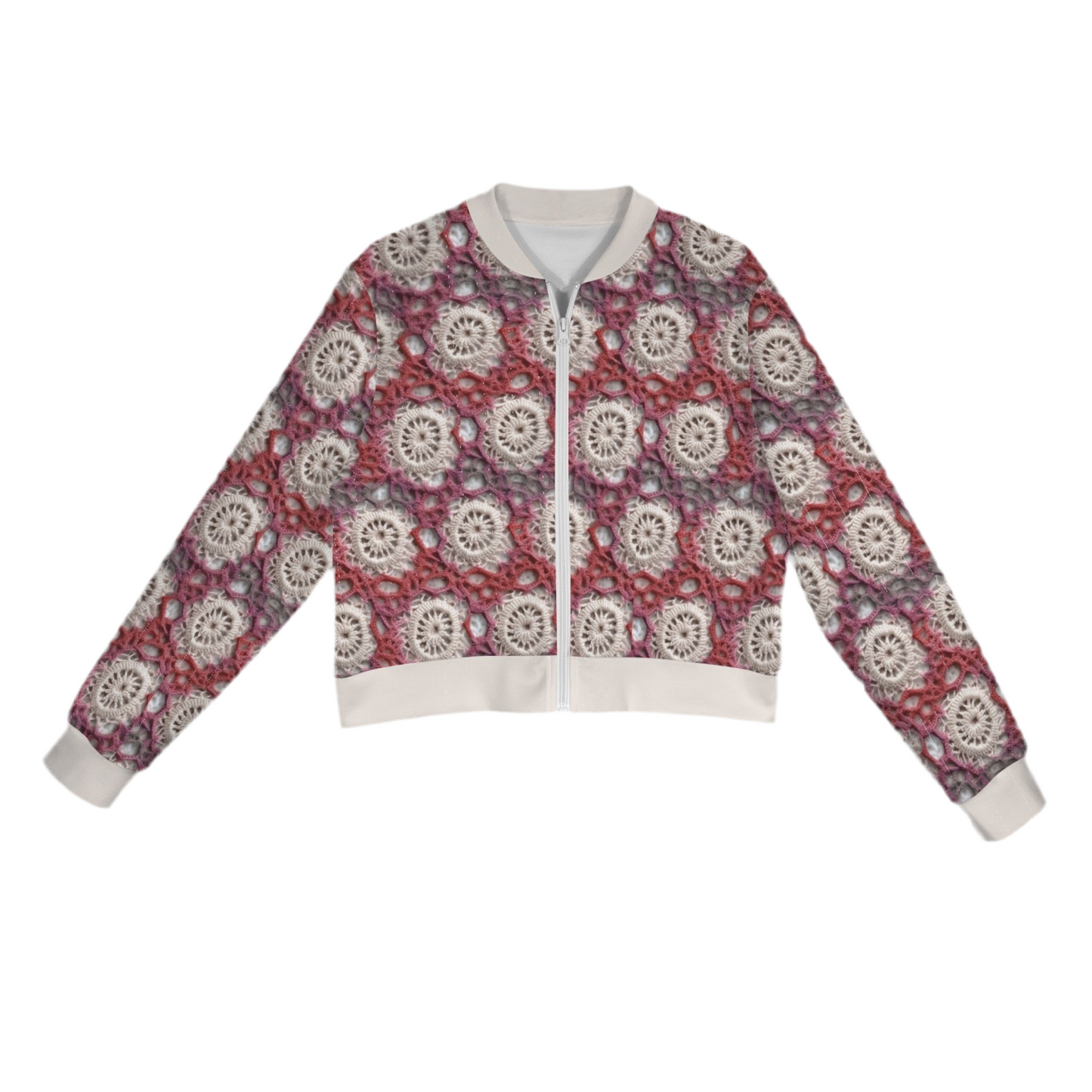 Cranberry Crochet (short waist) Casual Long Sleeve Zip-Up Bomber Jacket