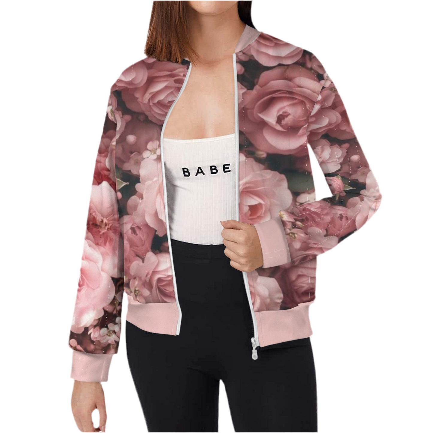Just Plum Rosy Casual Long Sleeve Zip-Up Bomber Jacket