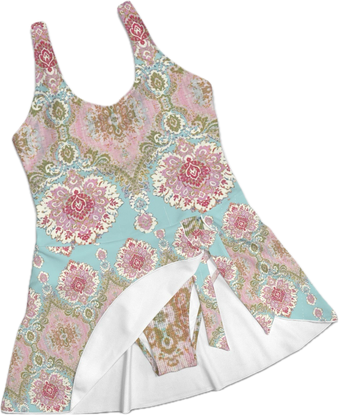 Ornate Beach Date Women's One Piece Skirted Swimsuit
