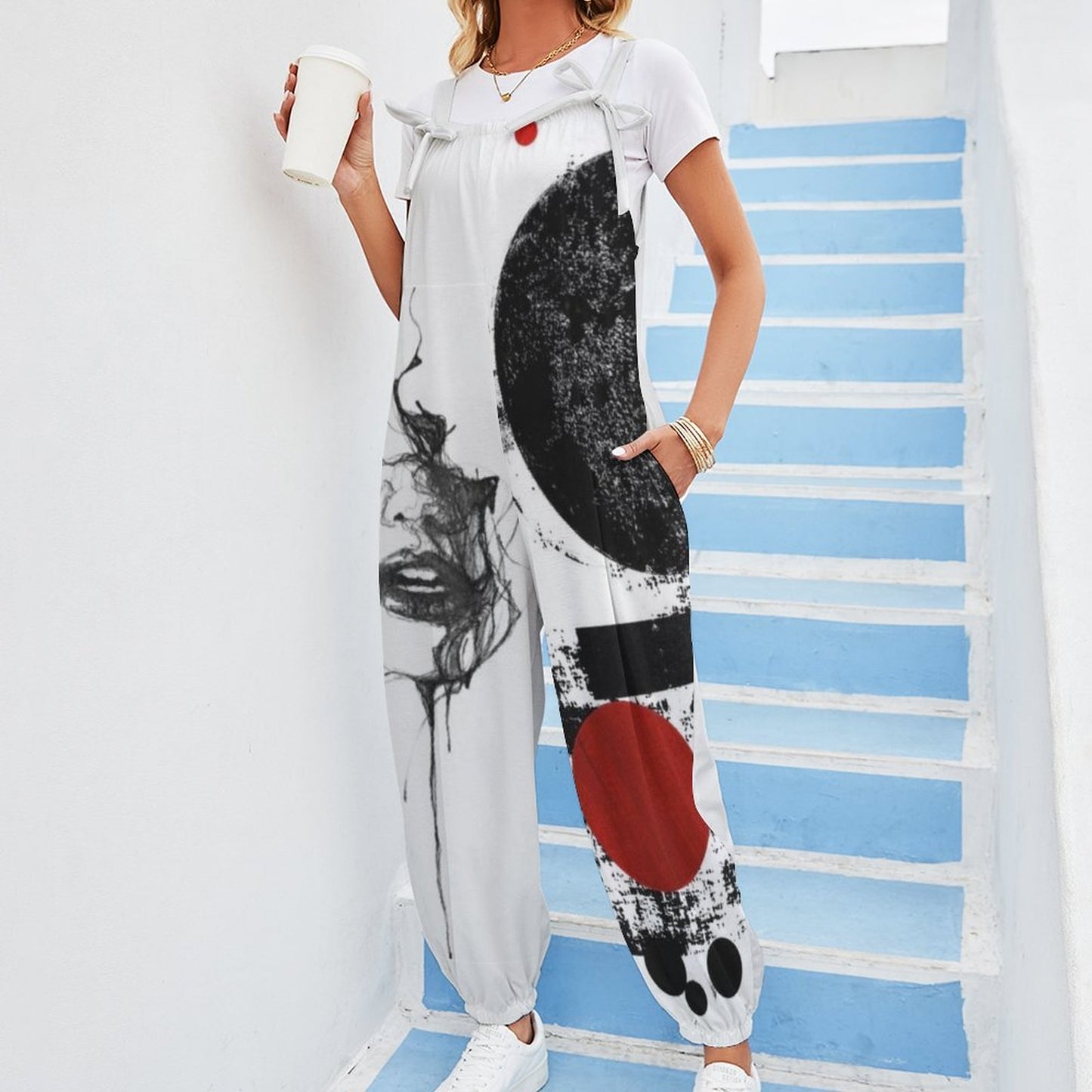 Tragic Abstract Spaghetti Strap Jumpsuit