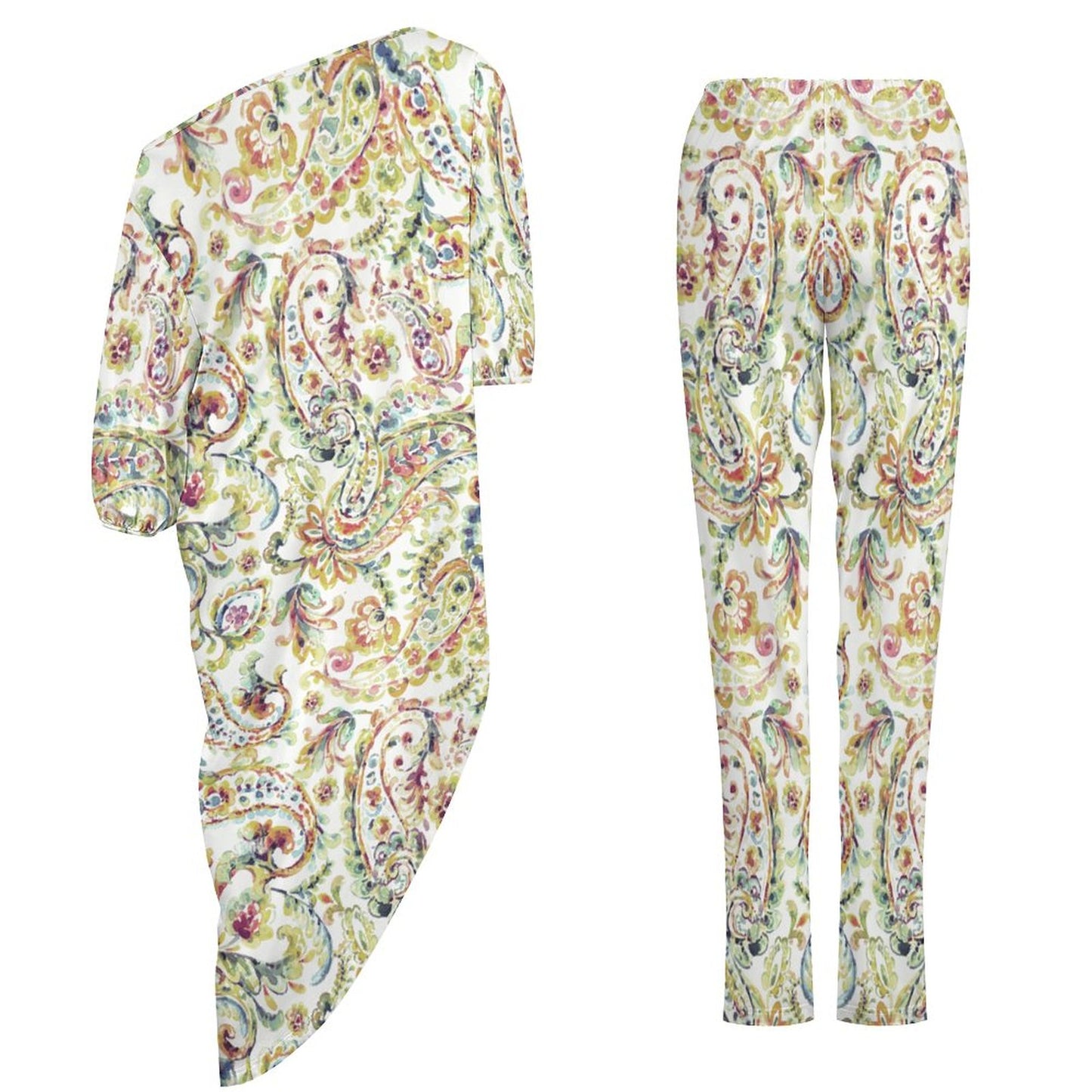 Watercolor Paisley Diagonal Shoulder Two Piece Set
