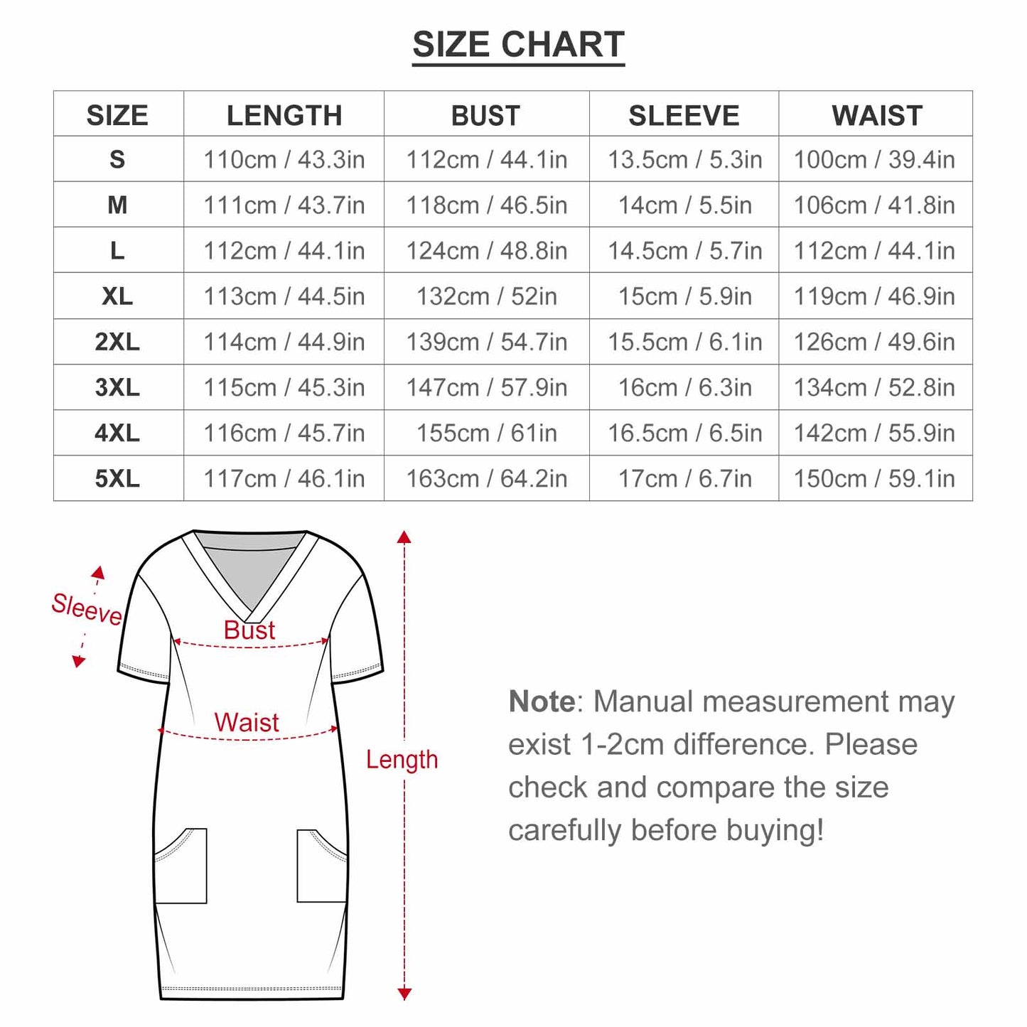 Buttons & Bobbles V-Neck Baggy Dress with Pockets