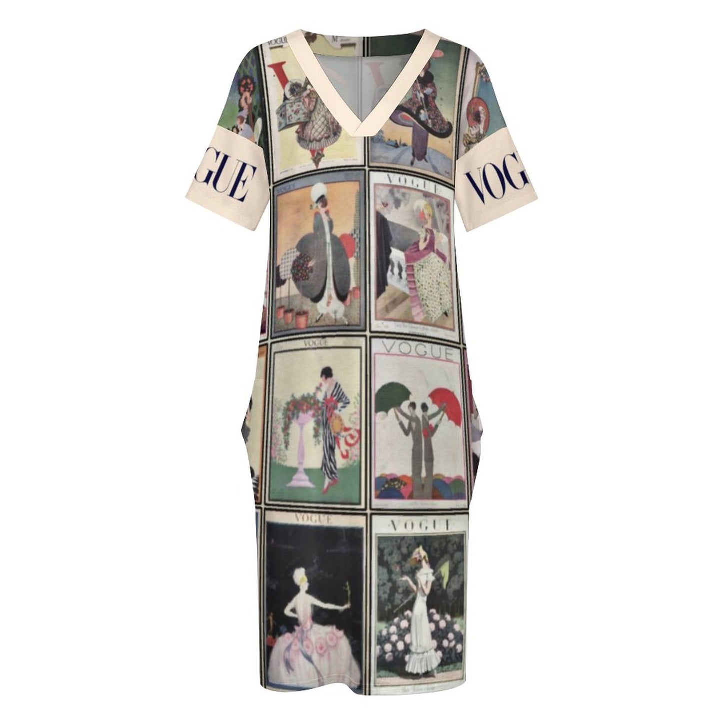 Vintage VOGUE Magazine (1913-1924) Covers V-Neck Baggy Dress with Pockets