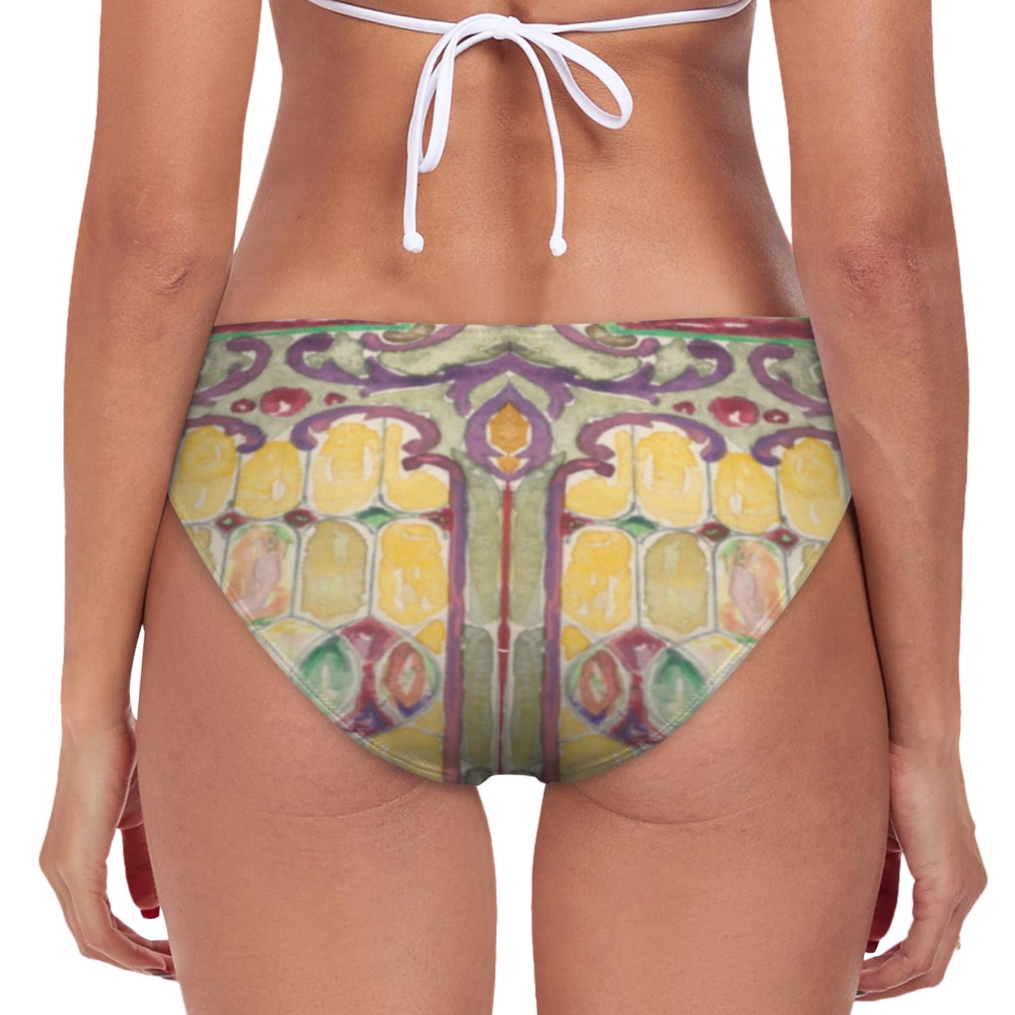 Watercolor Stained Glass design by Alice Cordelia Morse on High-Waisted Bikini Bottom