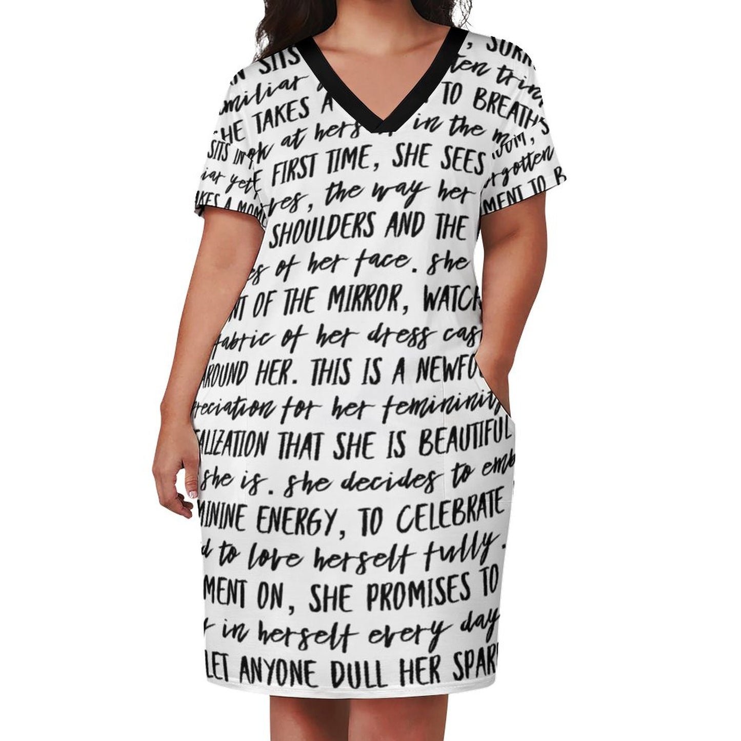 Never Dull Your Sparkle V-Neck Baggy Dress with Pockets