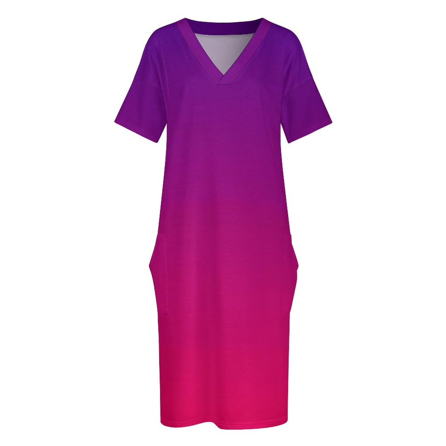 VIOLET OMBRÉ V-Neck Baggy Dress with Pocket