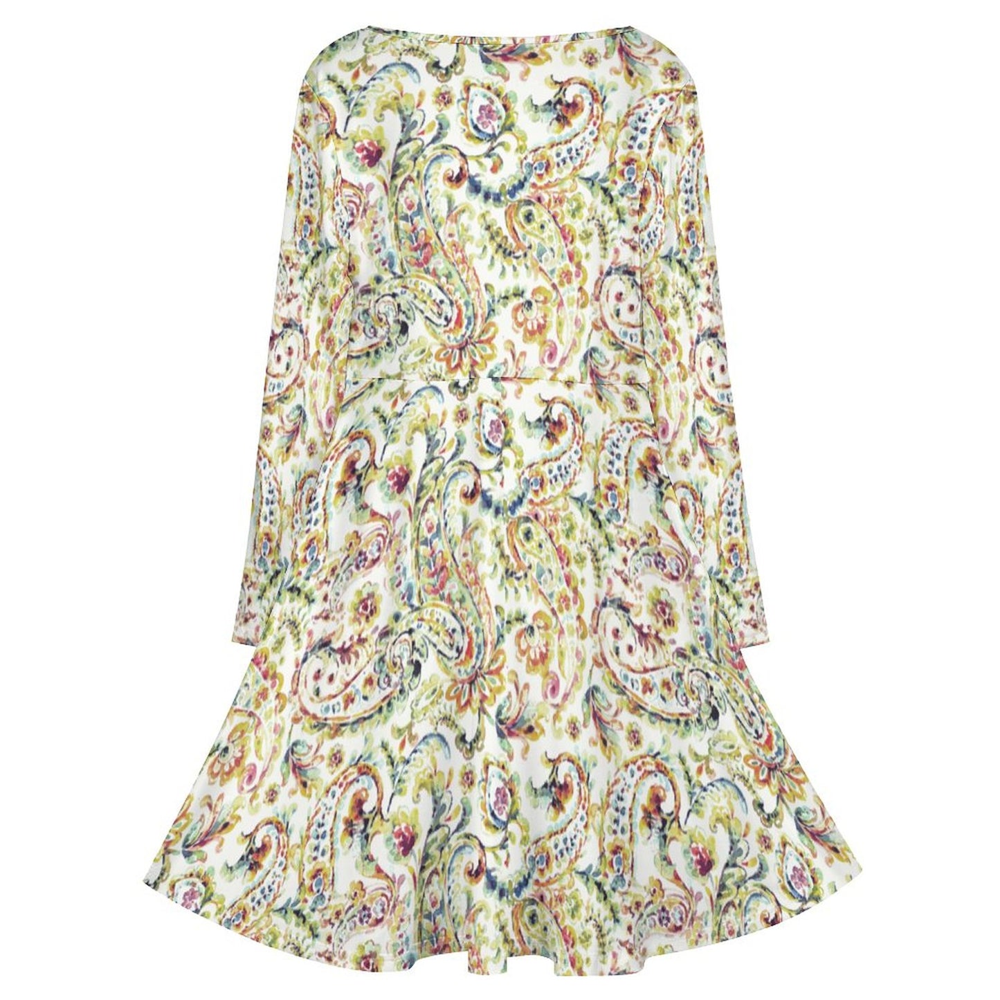 Watercolor Paisley Oversized V-neck Long Sleeve Dress