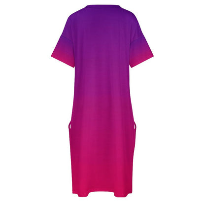 VIOLET OMBRÉ V-Neck Baggy Dress with Pocket